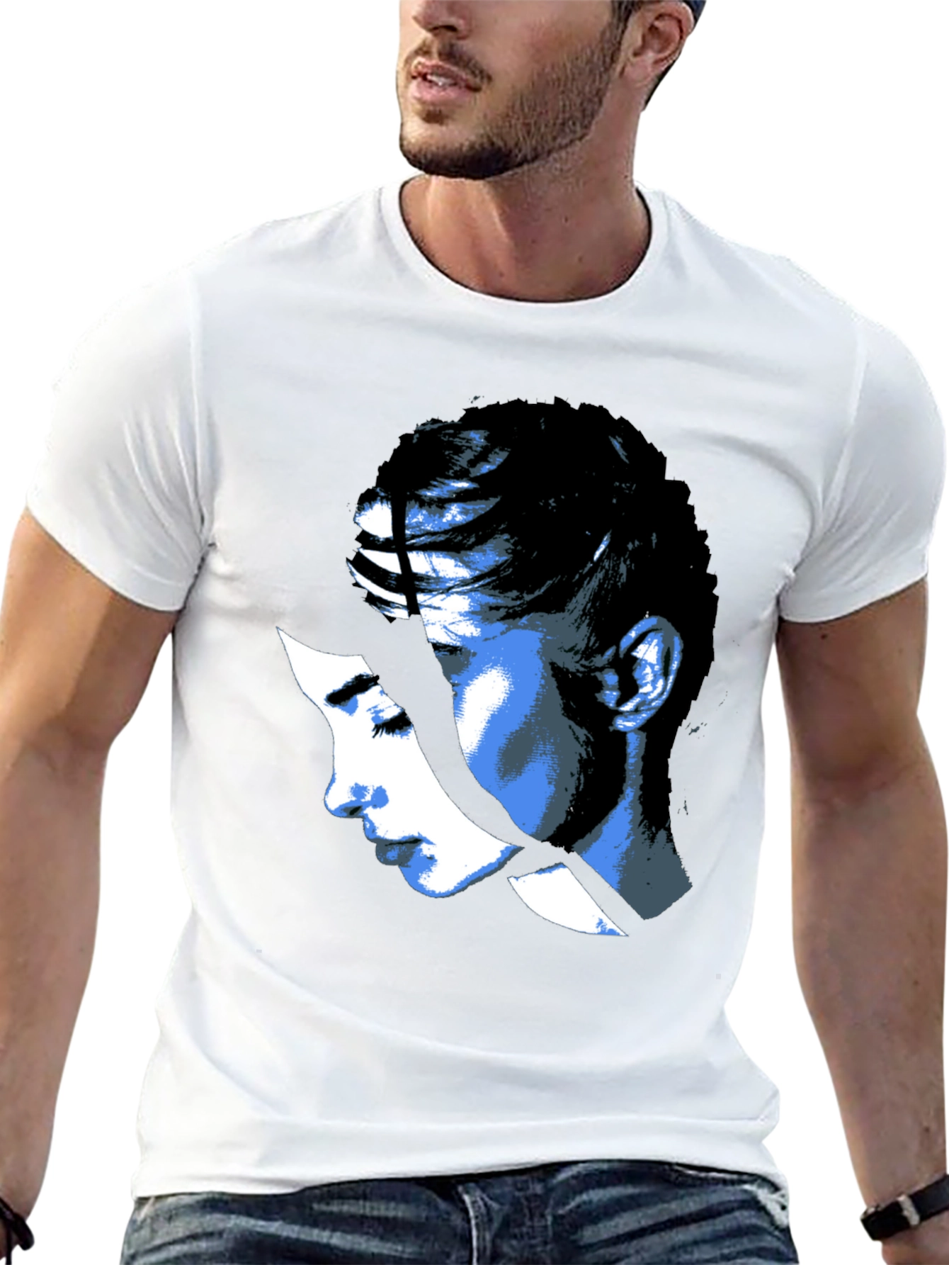 Abstract Face Graphic Print Black T-Shirt