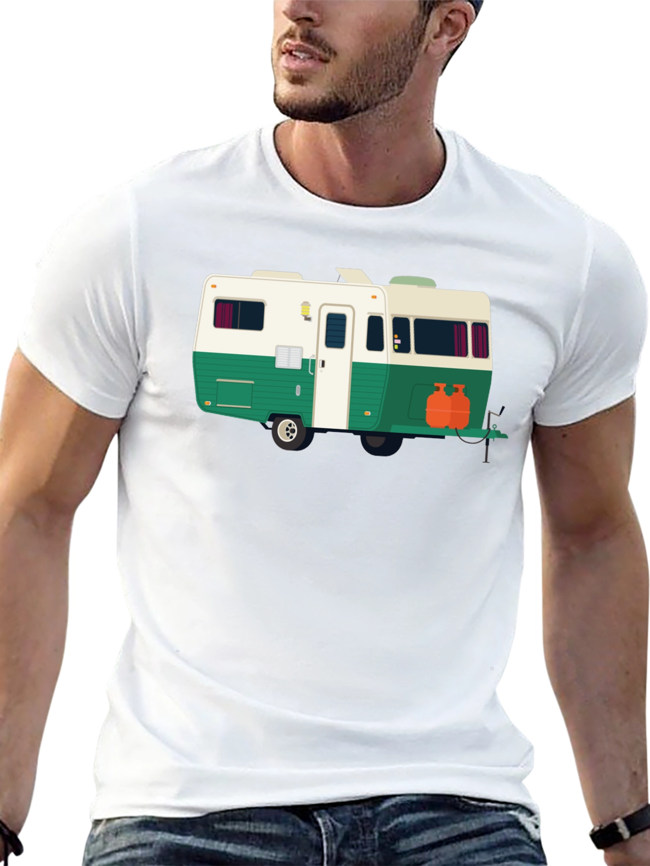 Retro Camper Graphic Tee - Black Cotton T-Shirt