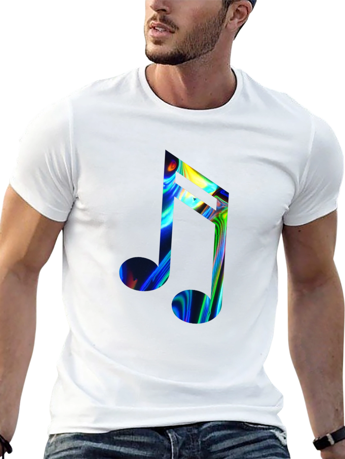 Vibrant Music Note Graphic Tee - Black
