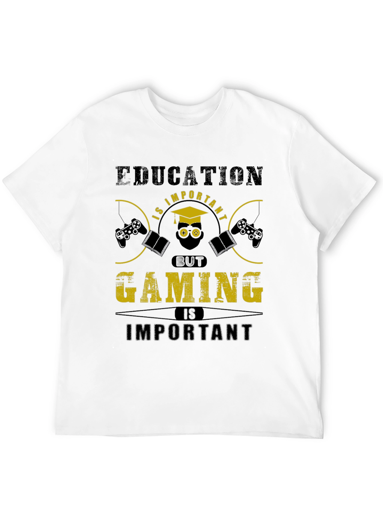 Education vs Gaming Funny Graphic T-Shirt