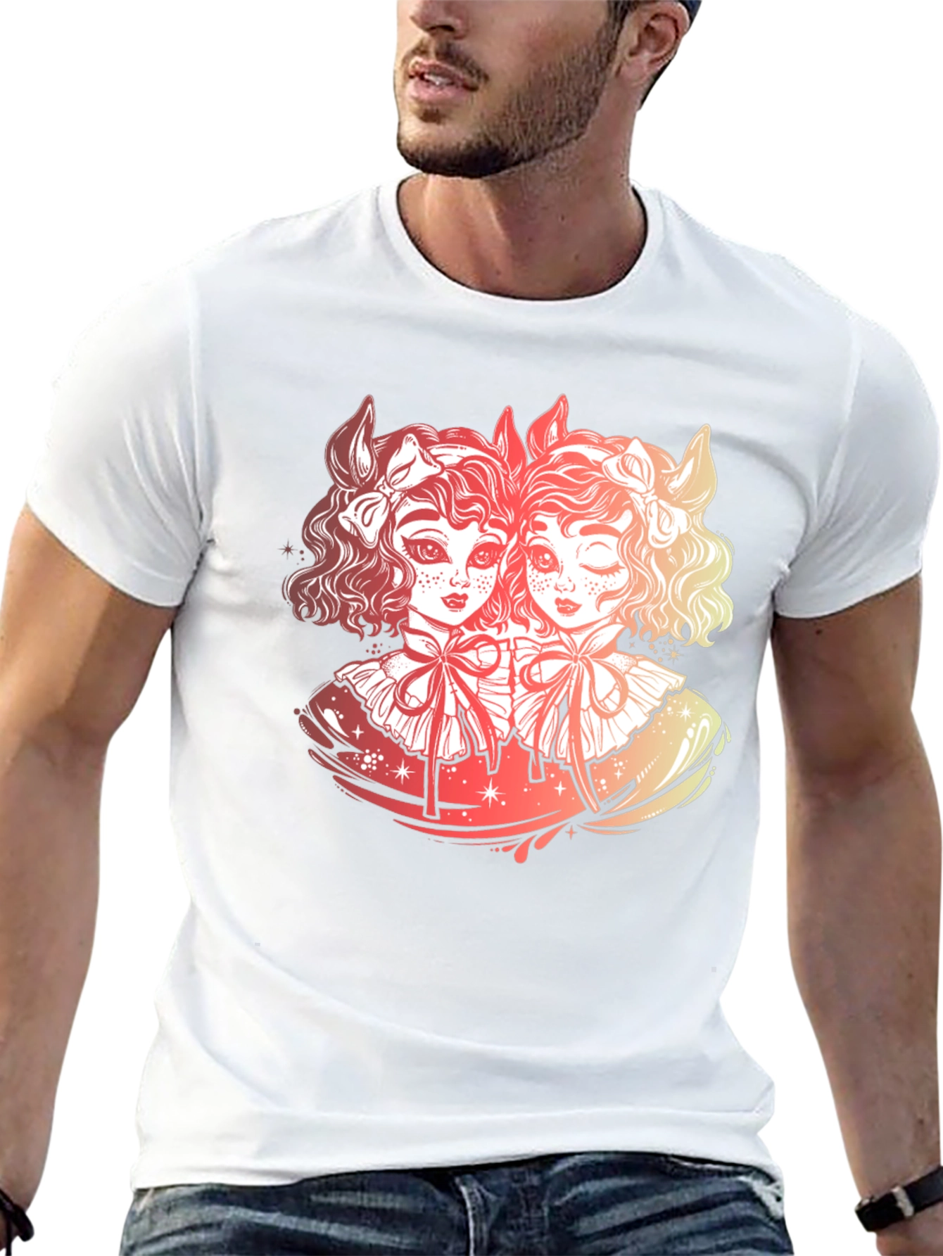 Gothic Twin Dolls Graphic Black T-Shirt