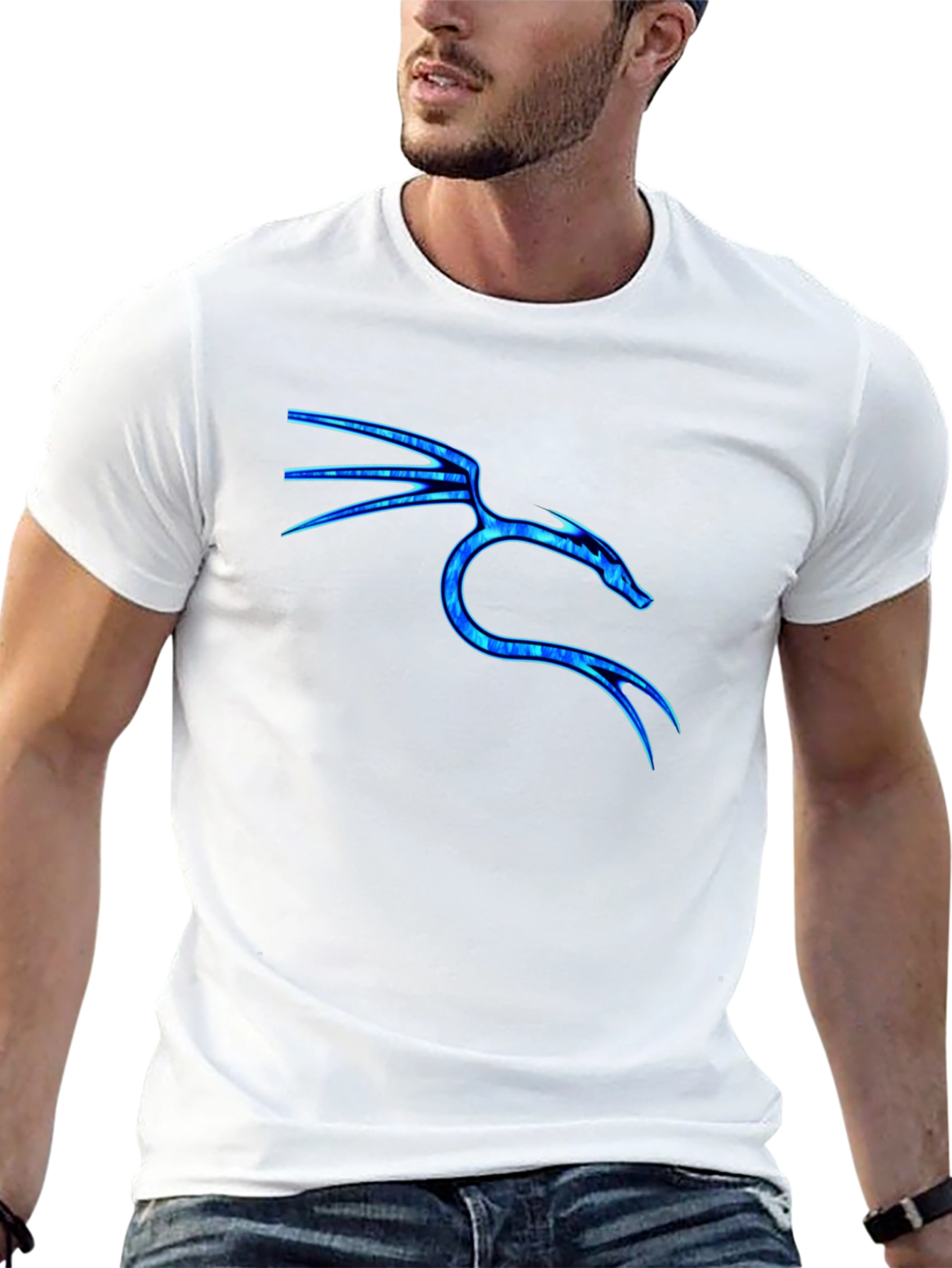 Black Tee with Blue Dragon Graphic