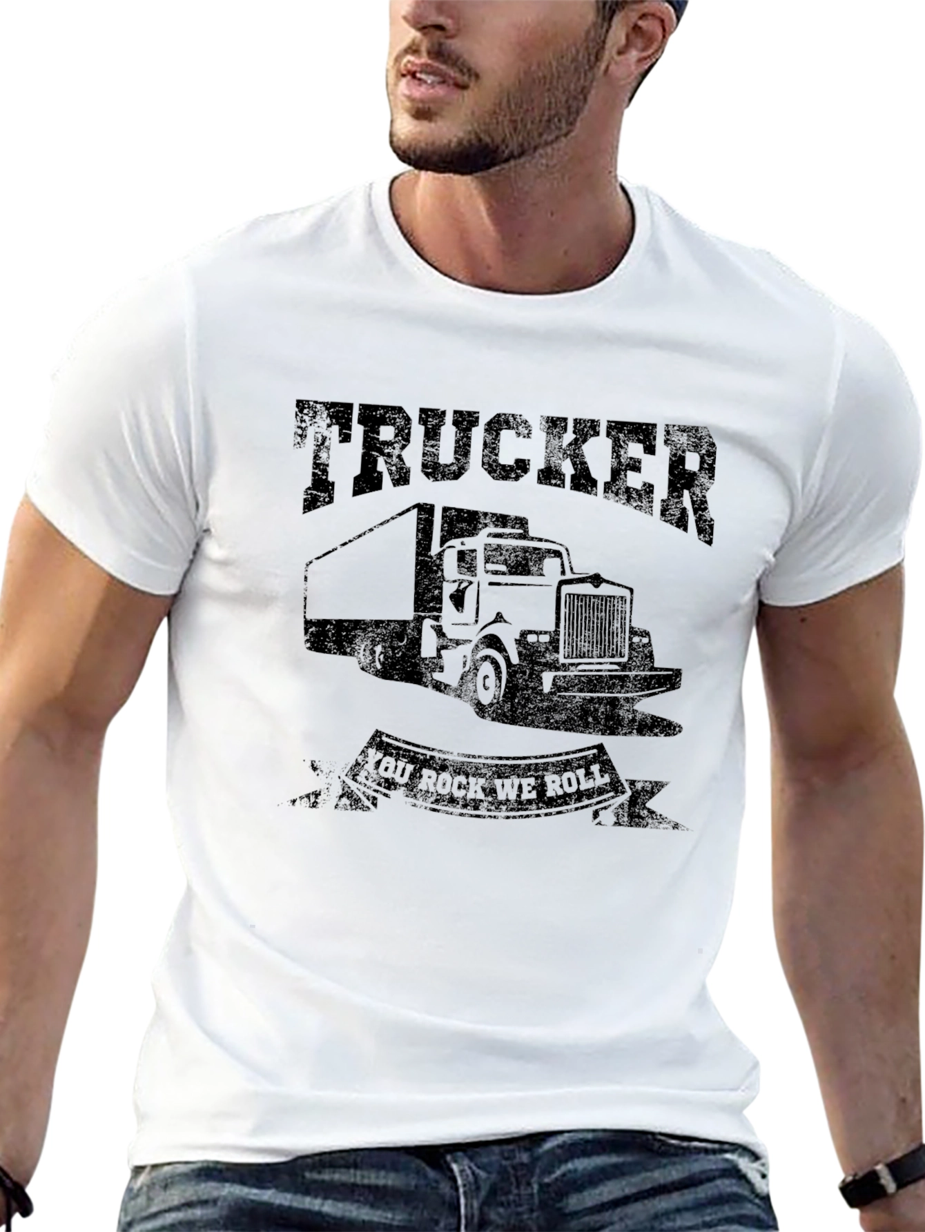 Trucker You Rock We Roll Graphic Tee - Black