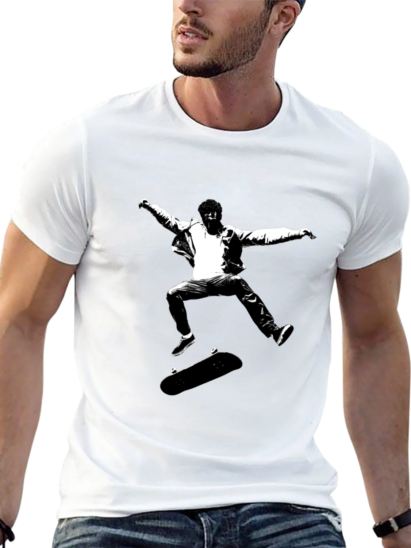 Skateboarding Graphic Tee - Black Cotton