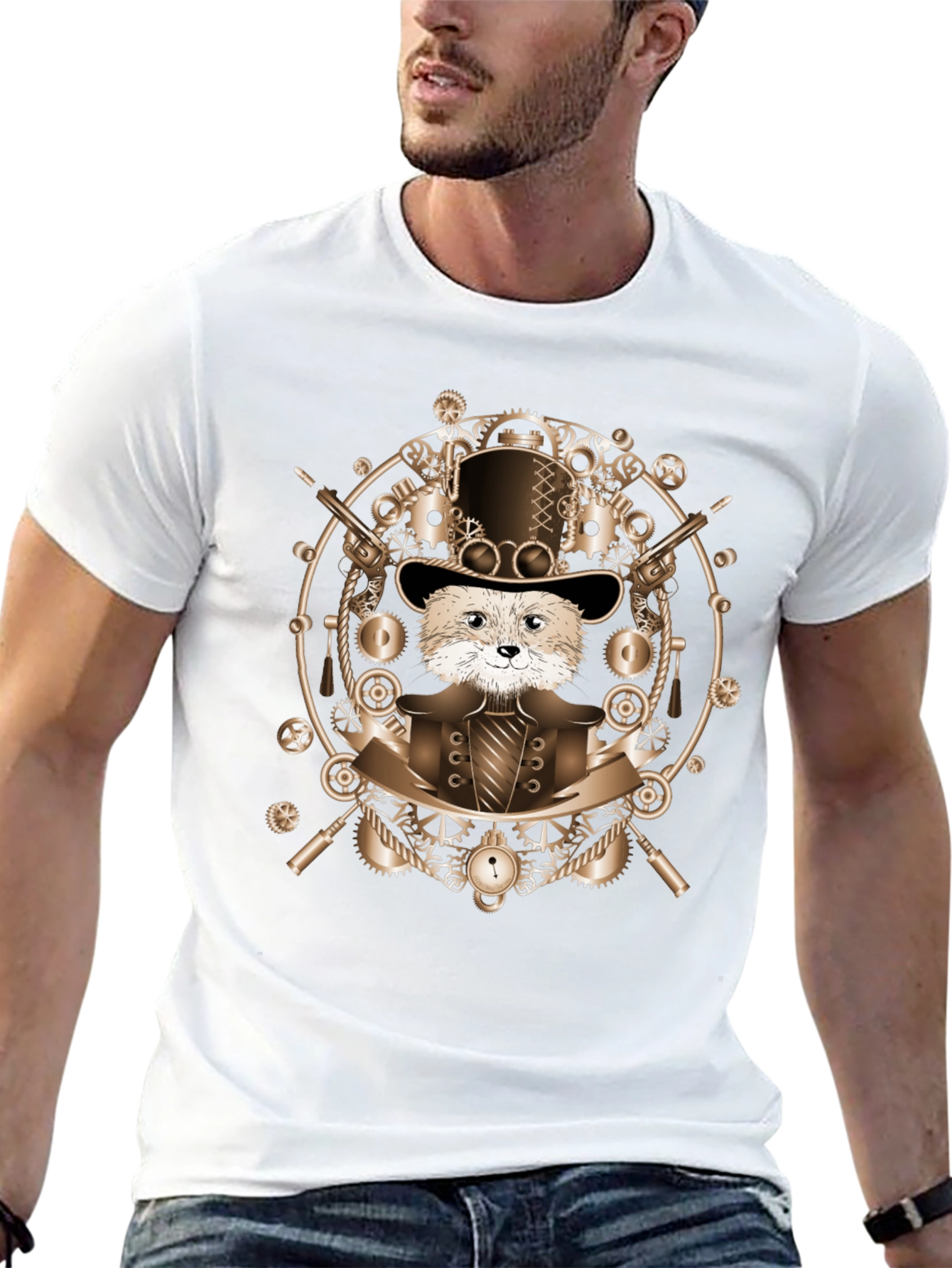 Steampunk Otter T-Shirt - Cog & Gear Design