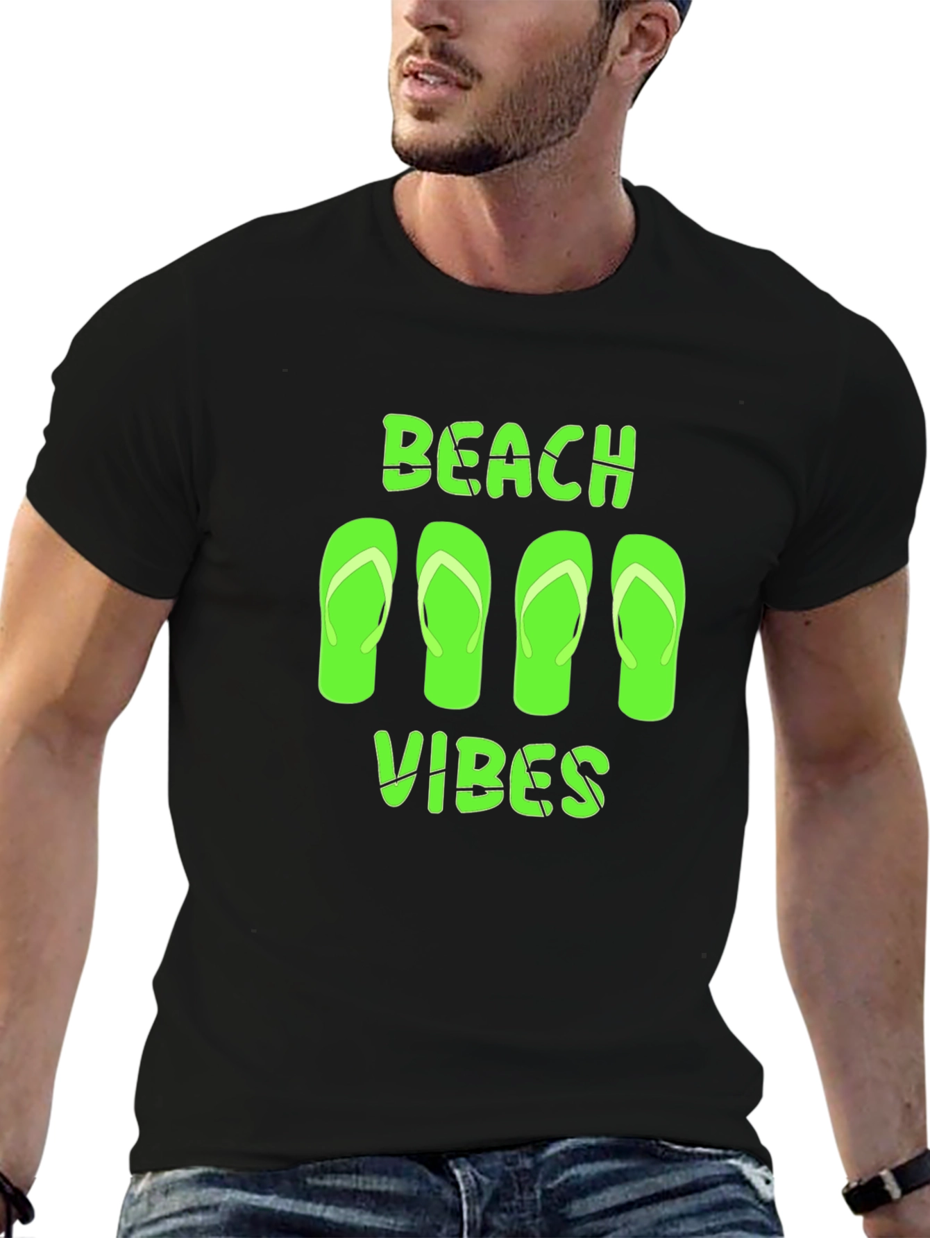 Beach Vibes Graphic Tee - Black Casual T-Shirt