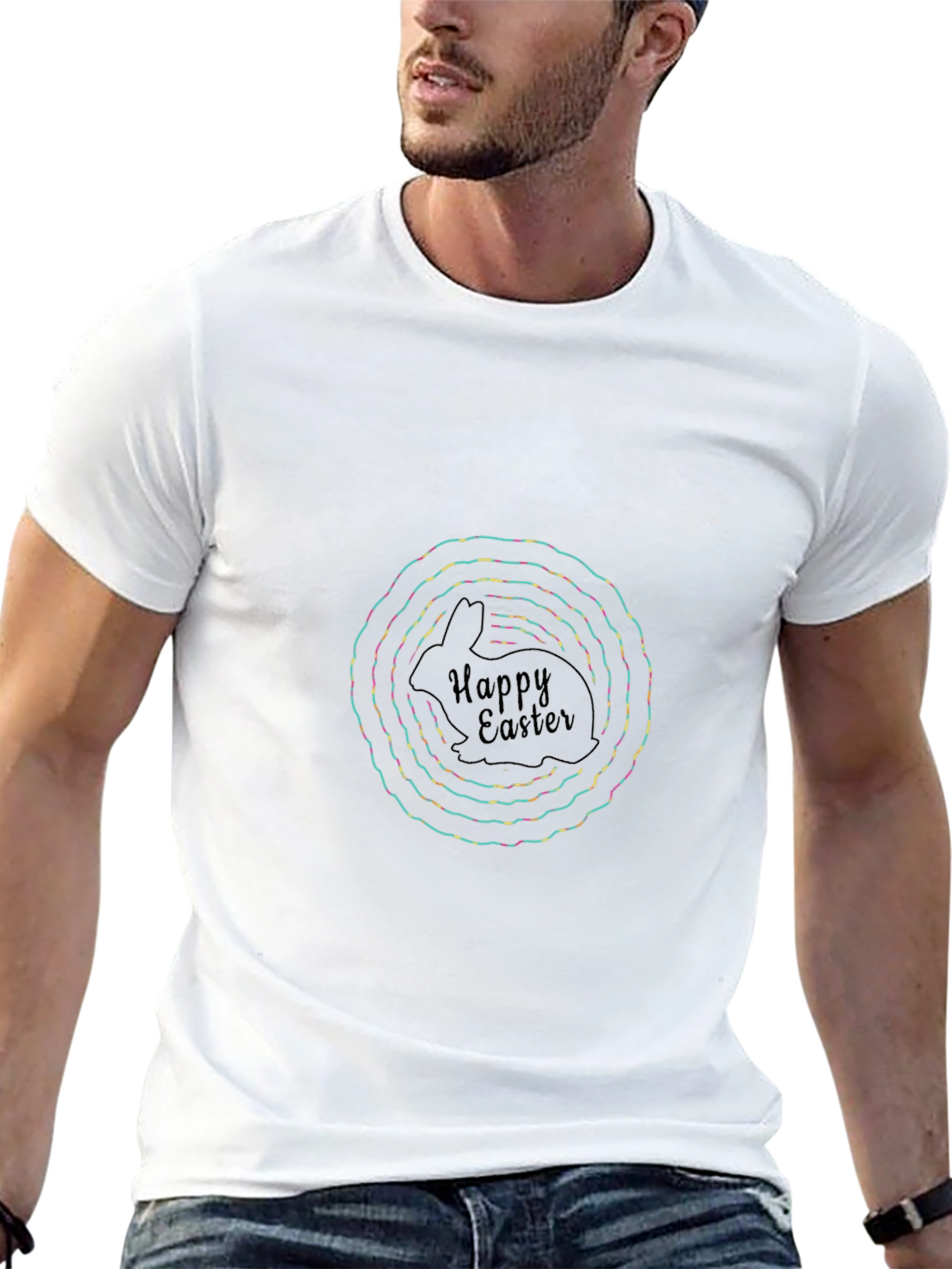 Happy Easter Rabbit Graphic Tee - Black Casual Shirt