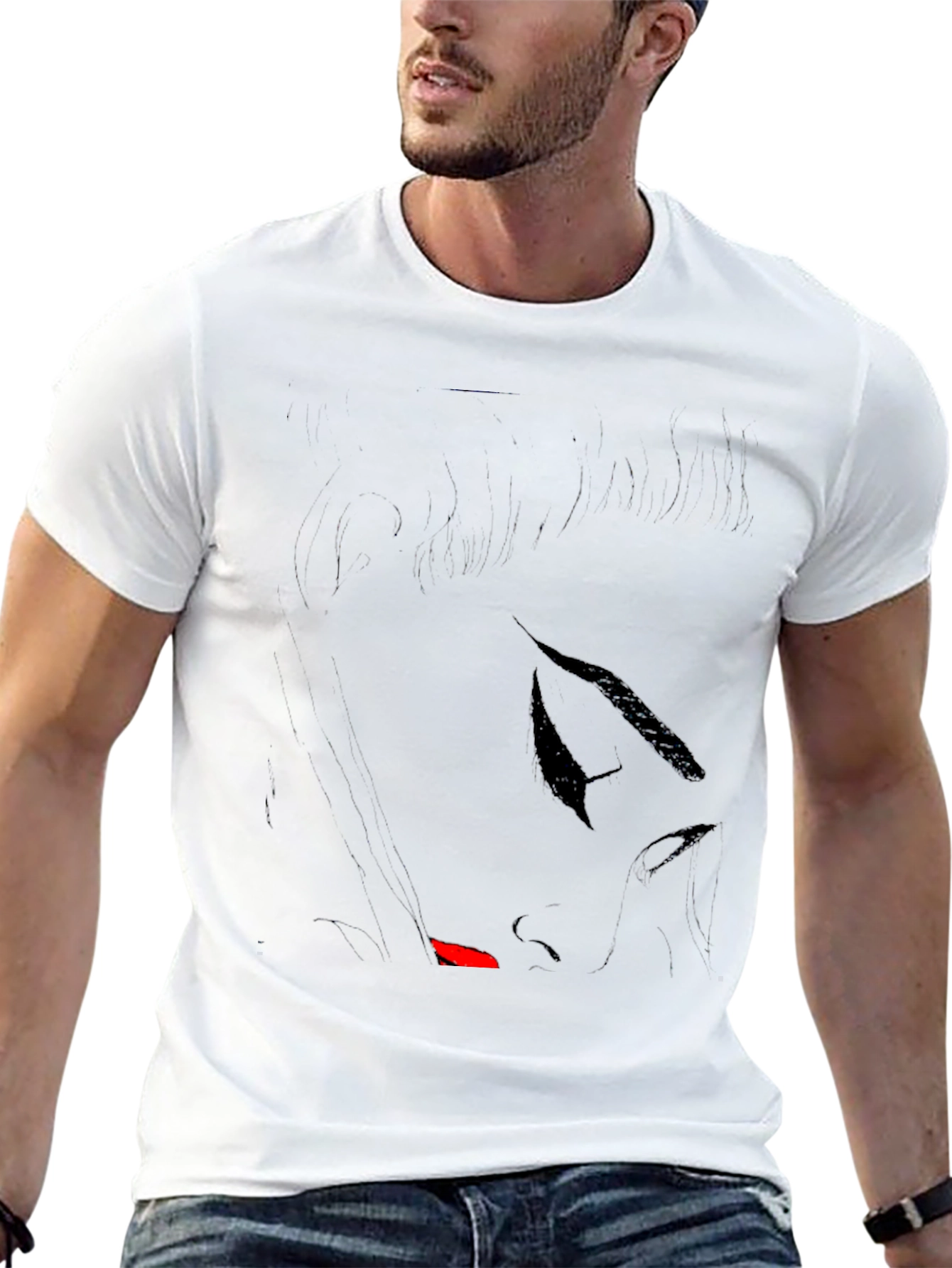 Stylish Black T-Shirt with Abstract Face Design