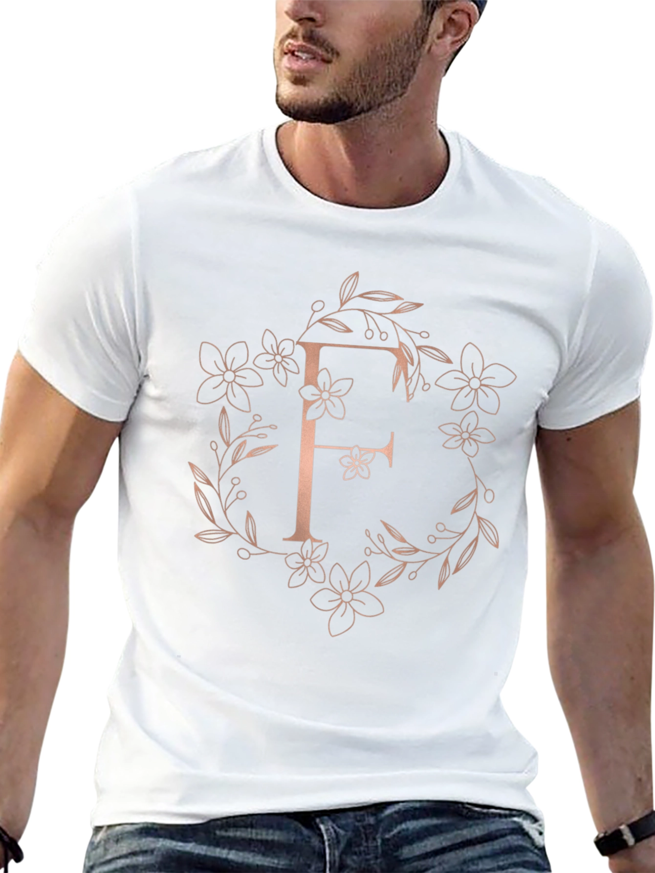 Floral Letter F Black T-Shirt