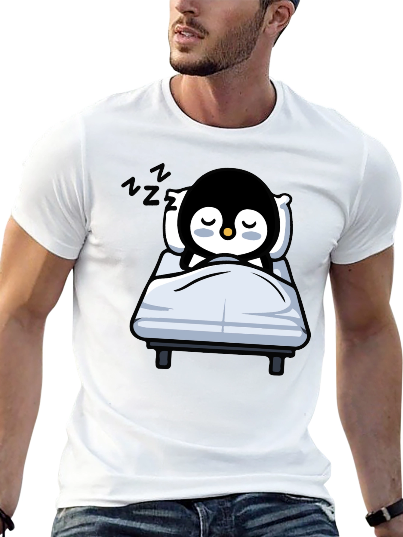 Cute Sleeping Penguin T-Shirt - Black