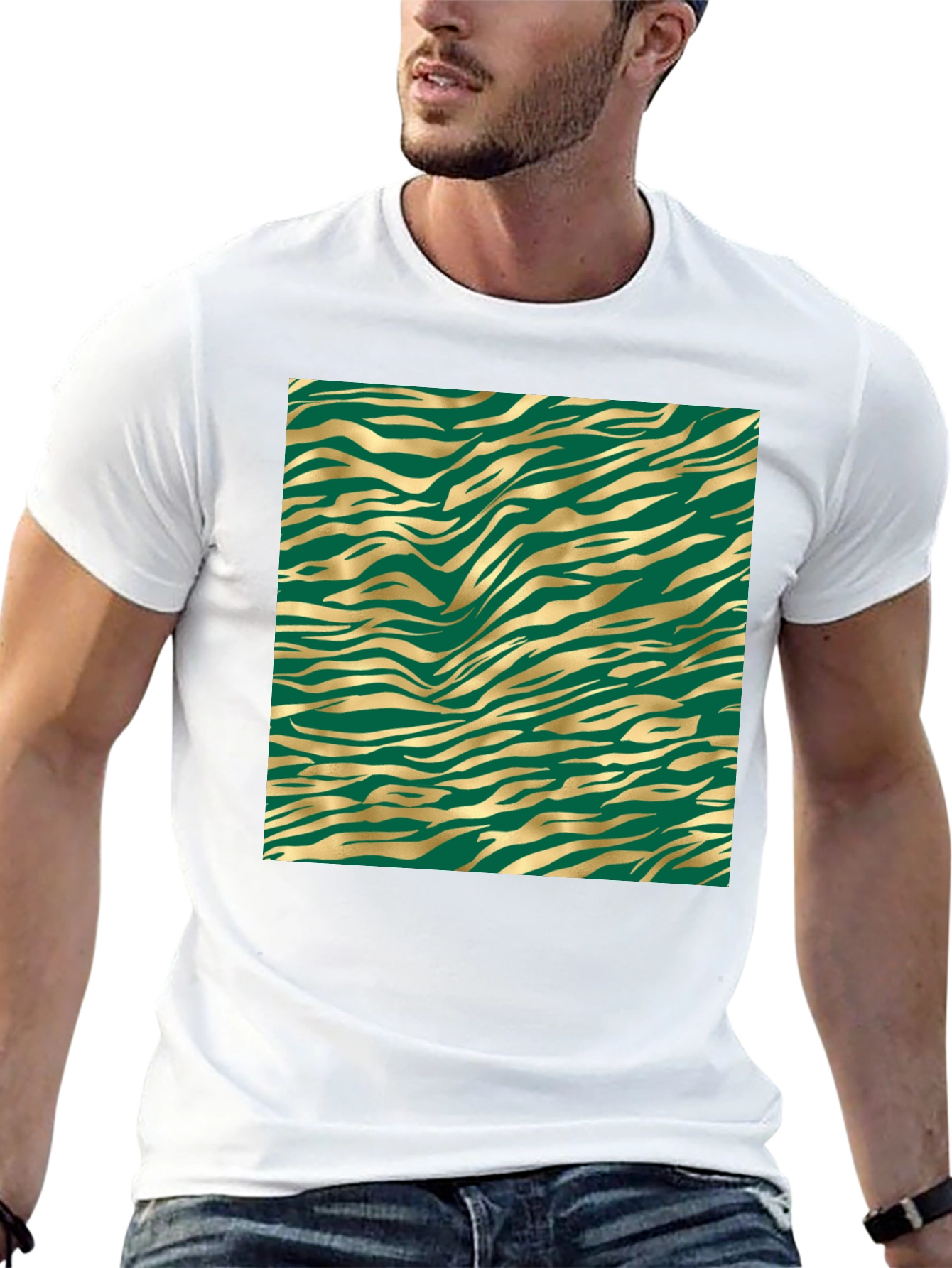 Gold Tiger Stripe Tee - Black Cotton Blend
