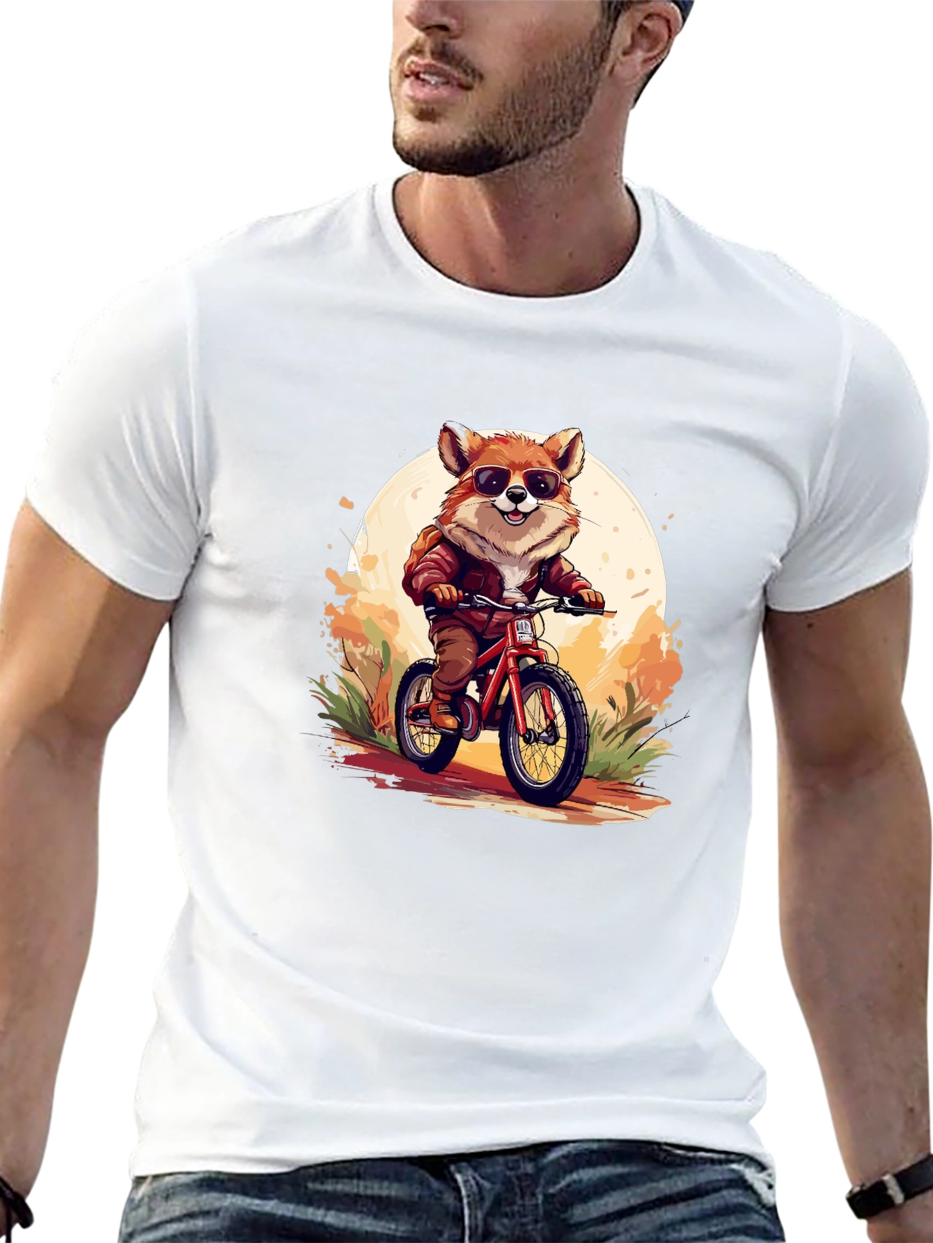 Cool Fox Riding Bicycle Graphic Tee
