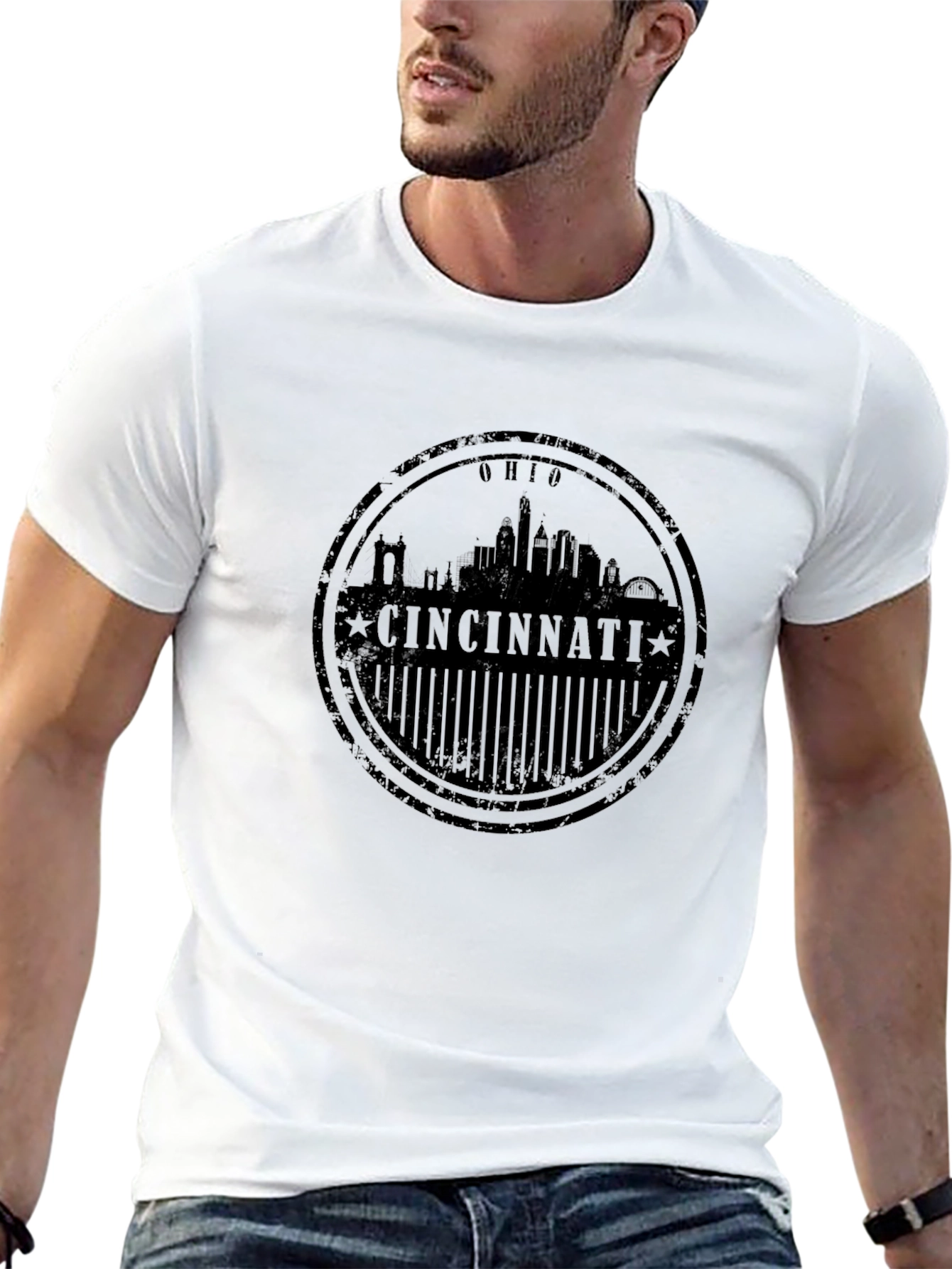 Cincinnati Ohio Skyline Black Graphic T-Shirt