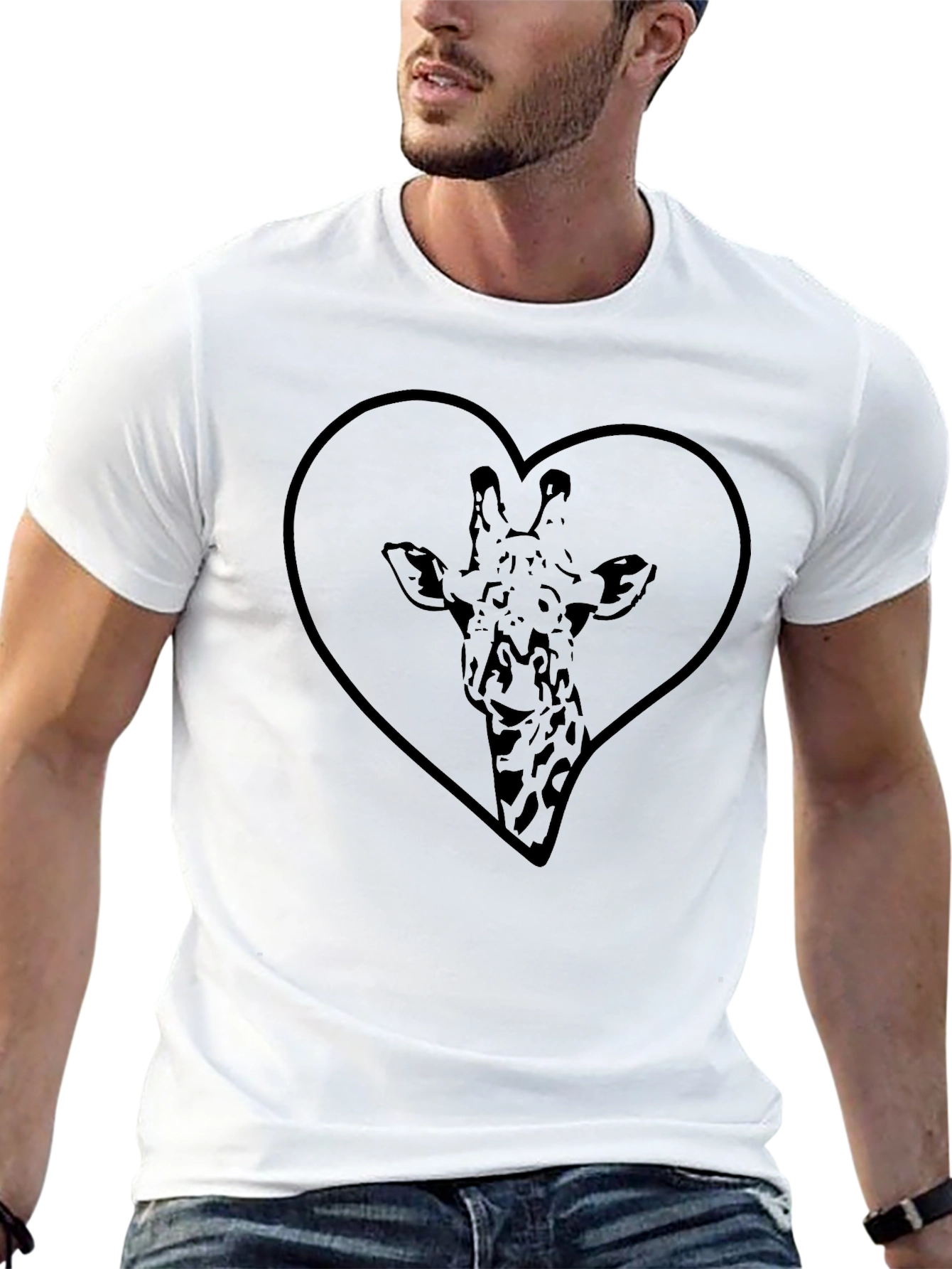 Giraffe Heart Graphic Tee - Black Cotton T-Shirt