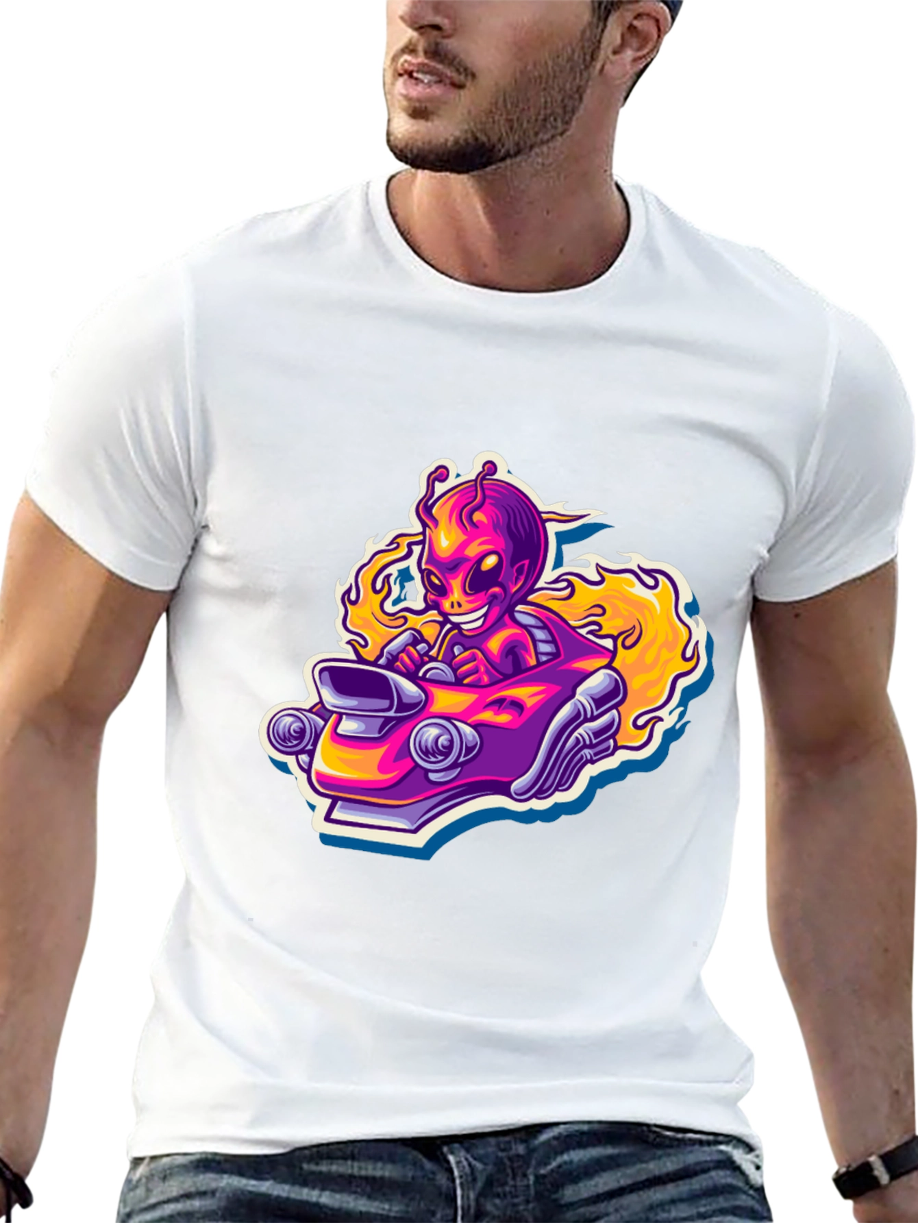 Alien Racer Graphic Tee - Black Cotton T-Shirt