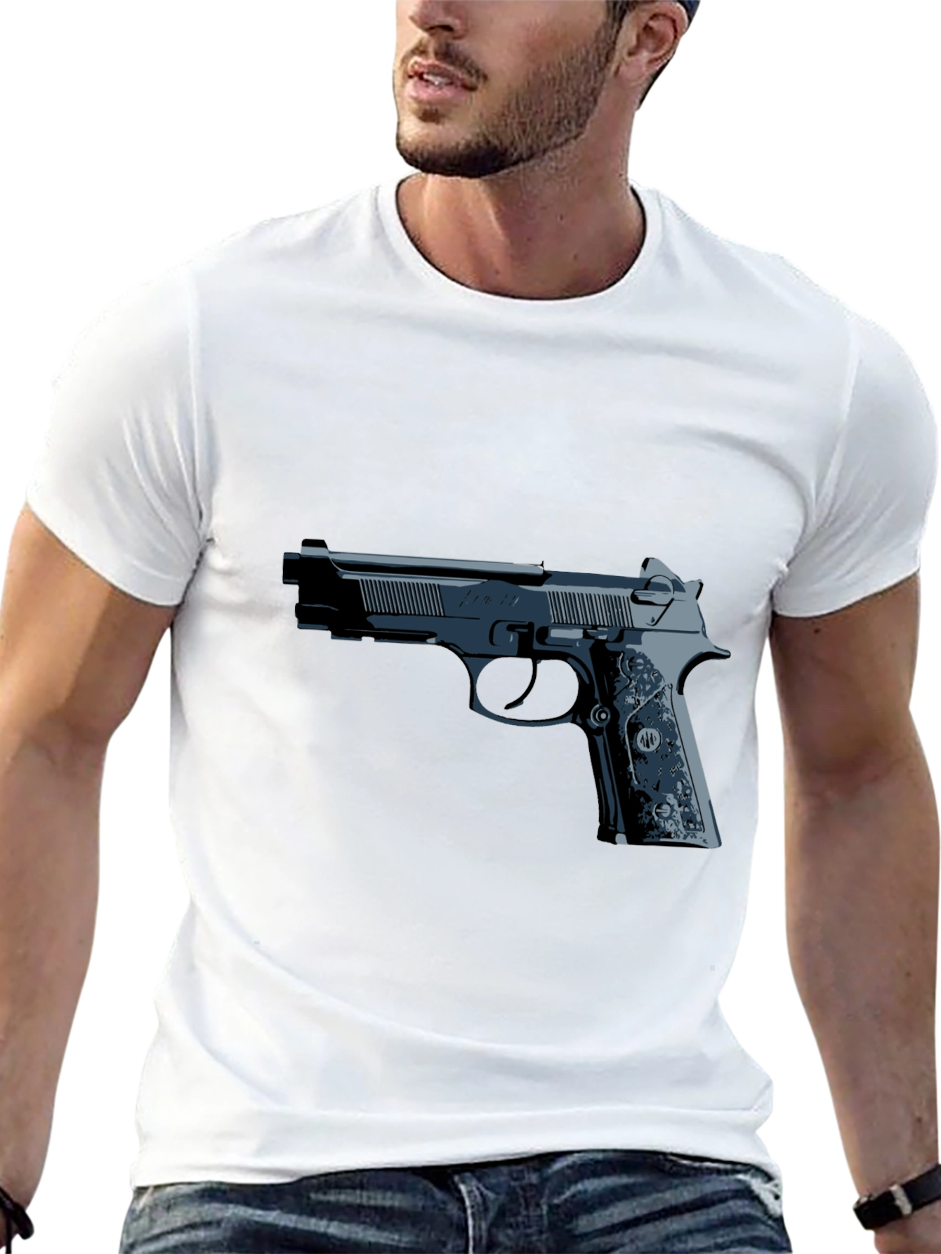 Gun Graphic Tee - Black Casual Style