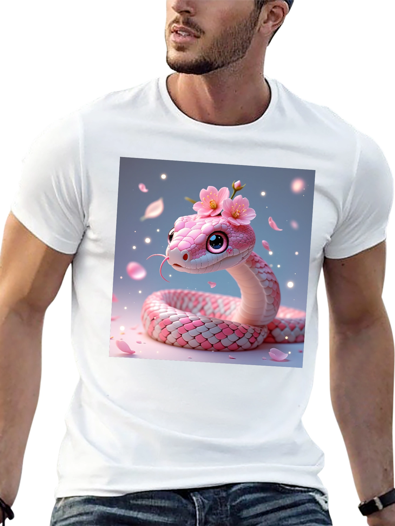 Cute Kawaii Pink Snake in Floral Shirt