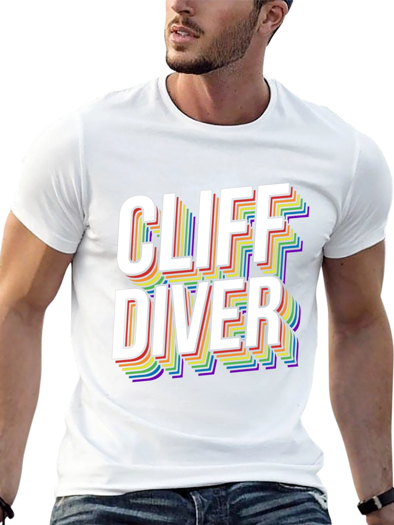 Cliff Diver Rainbow Graphic Tee - Stylish & Unique
