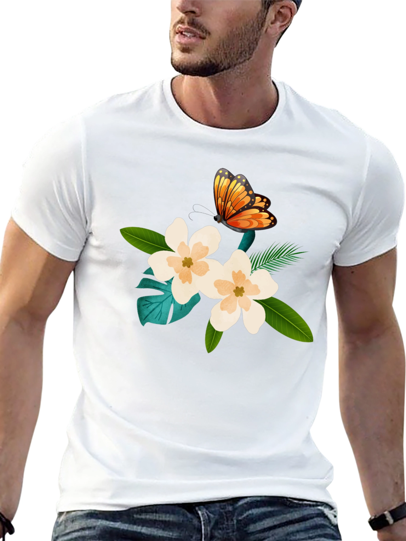 Floral Butterfly Graphic Black T-Shirt