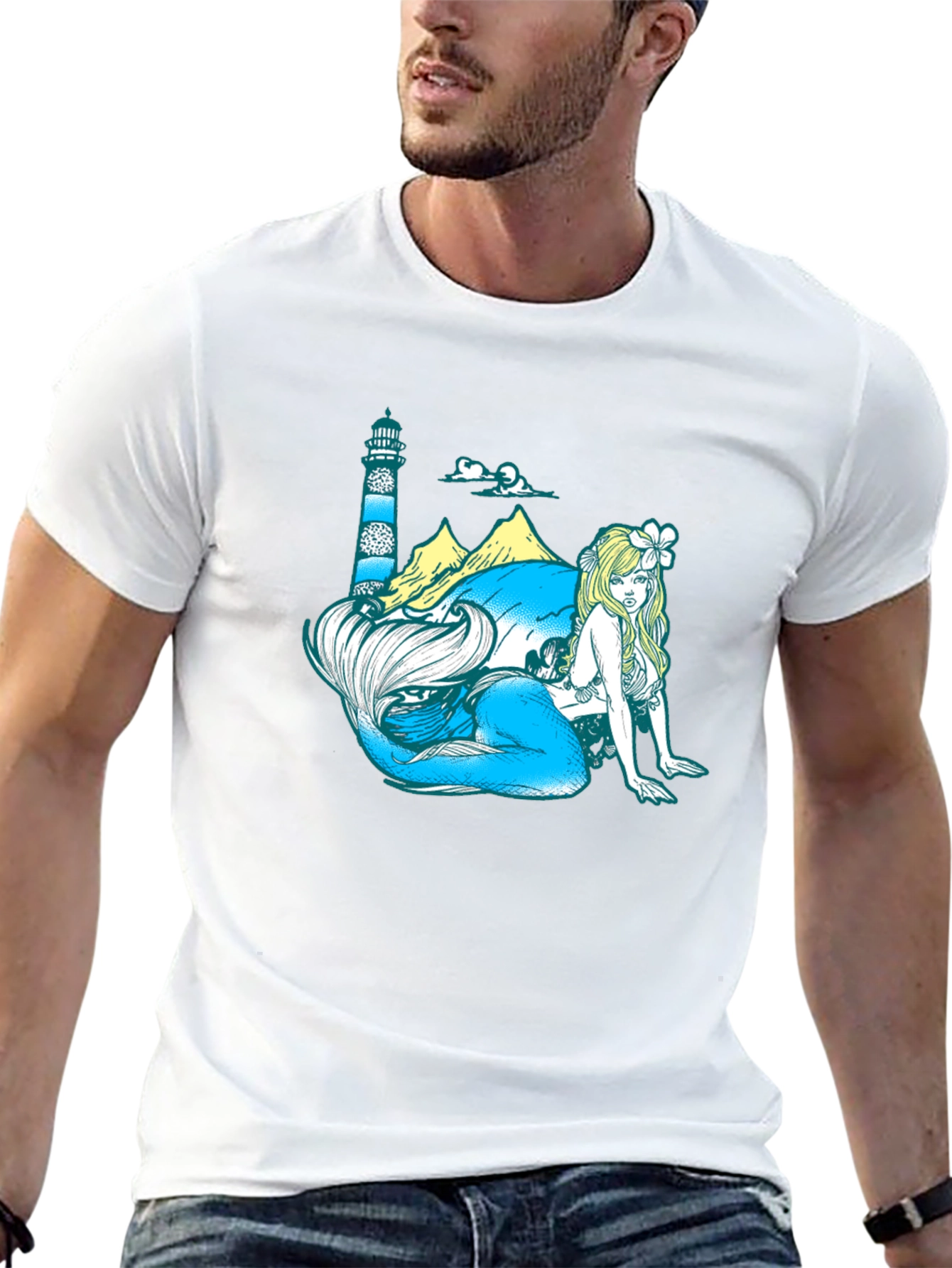 Mermaid Lighthouse Graphic Tee - Coastal Style
