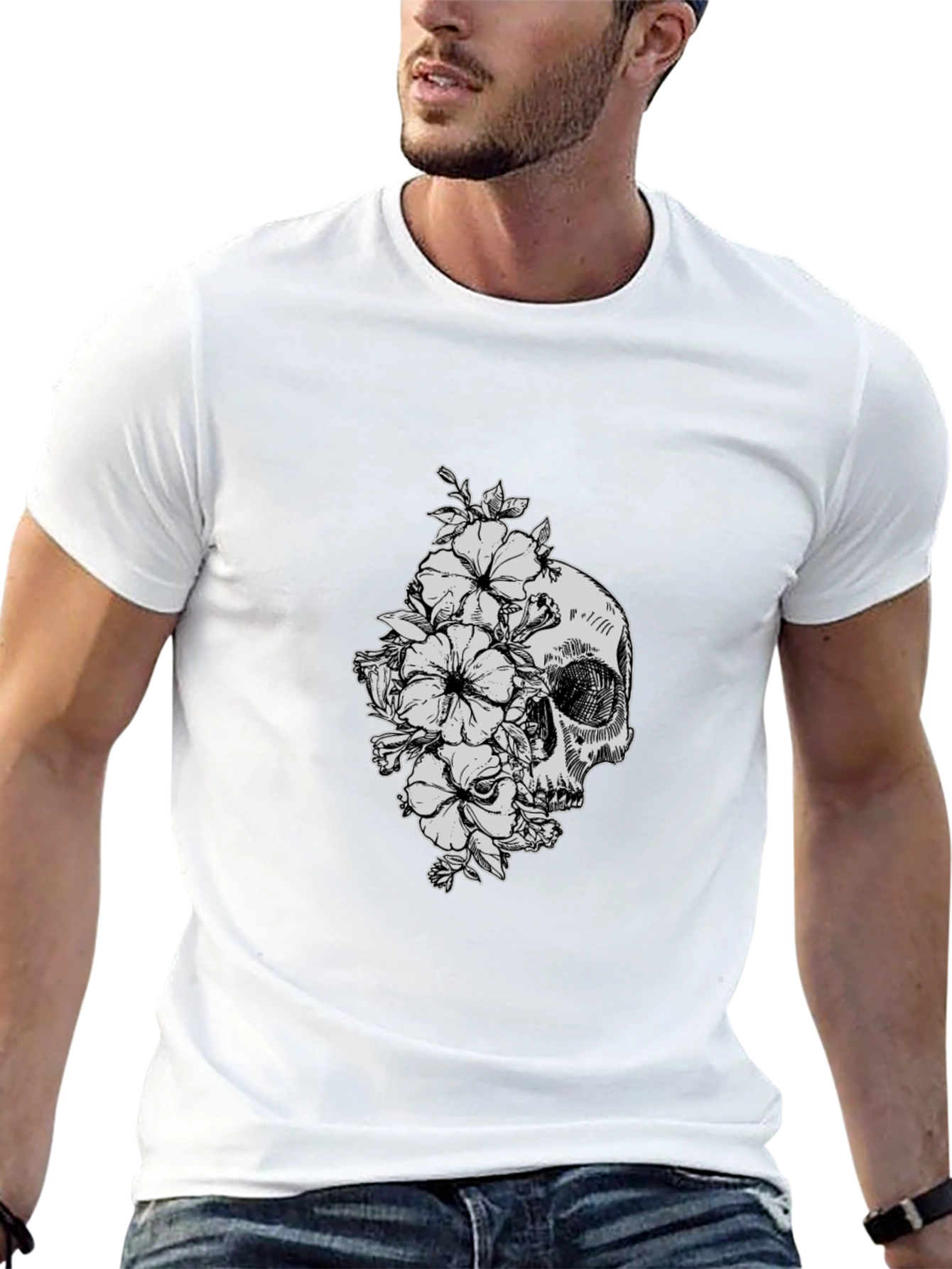 Skull and Flowers Graphic T-Shirt