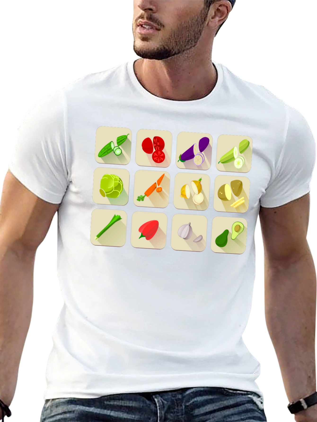 Vegetable Icon Graphic Tee - Black Cotton T-Shirt