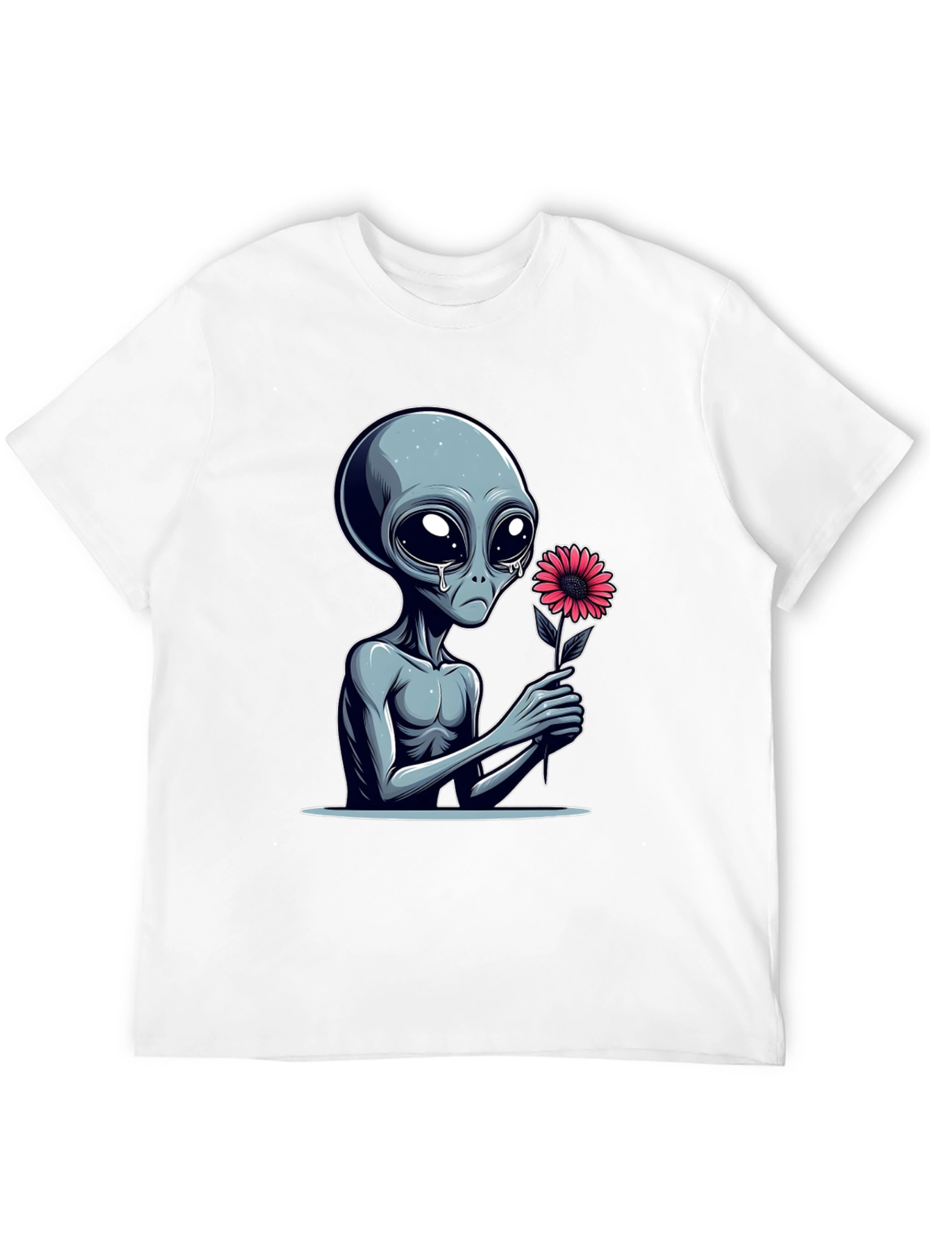 Alien with Flower Graphic Tee - Unisex Black T-Shirt