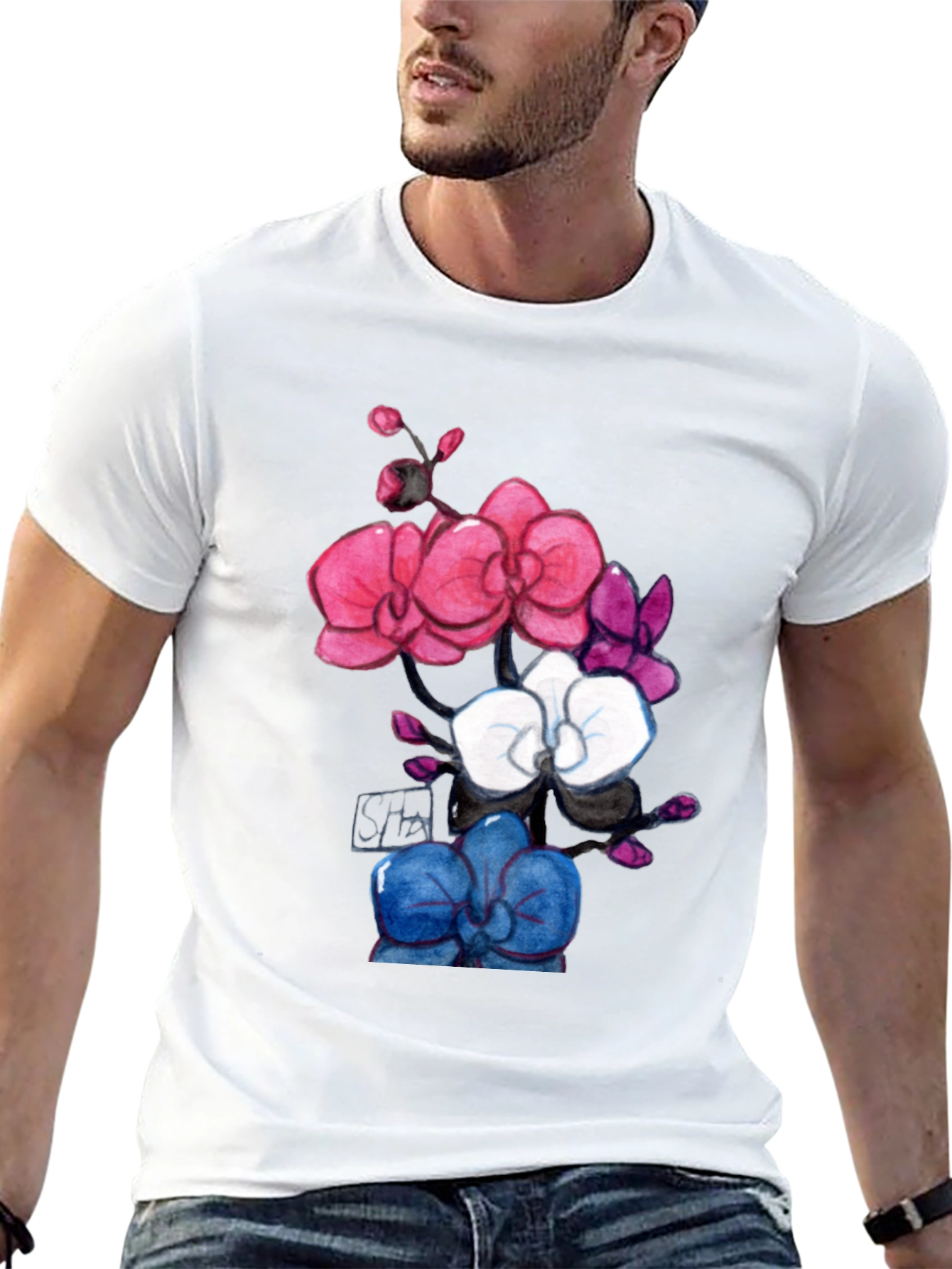 Floral Orchid T-Shirt - Artistic Botanical Design