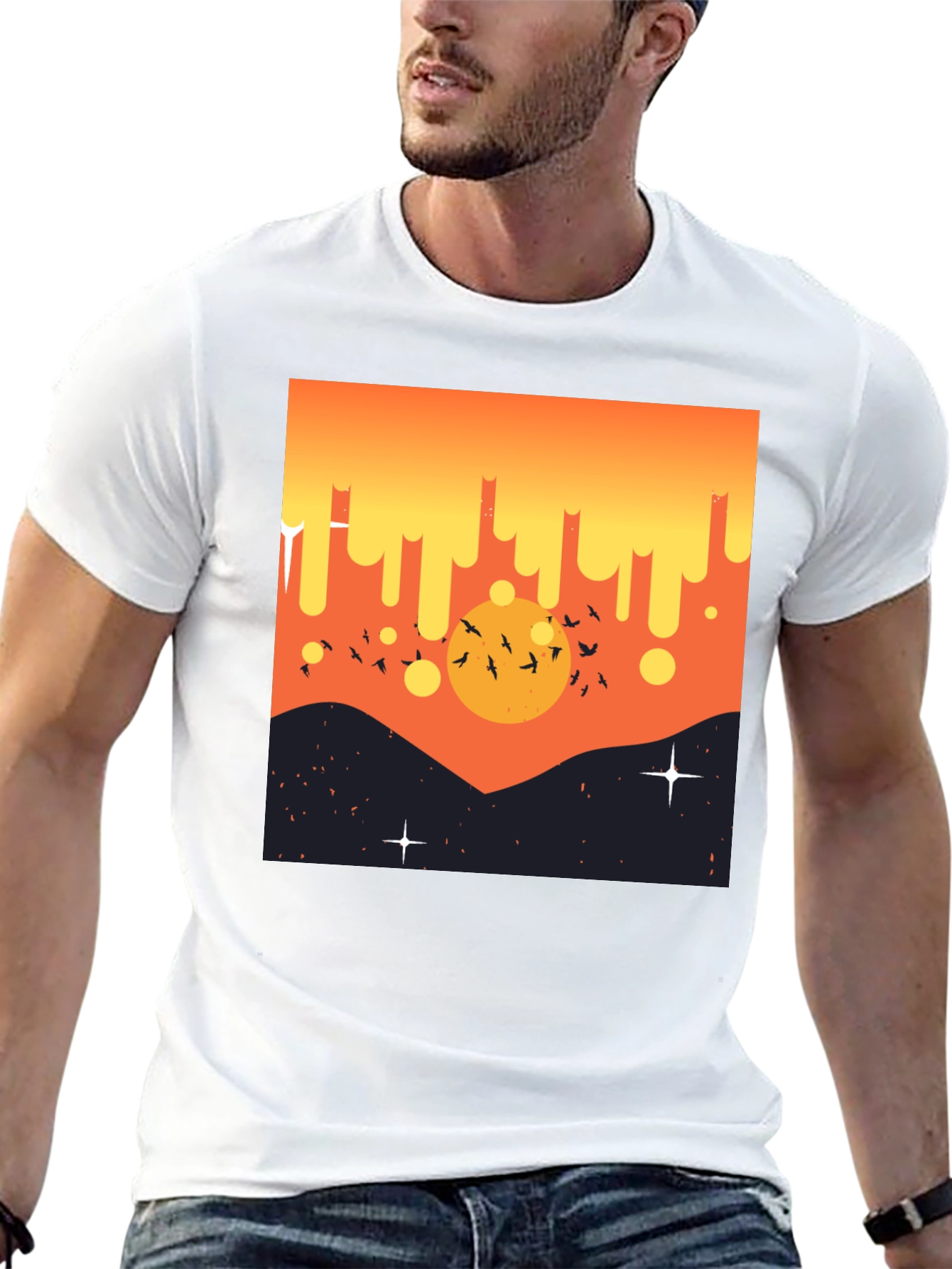 Sunset Birds Graphic Tee - Mens Black T-Shirt