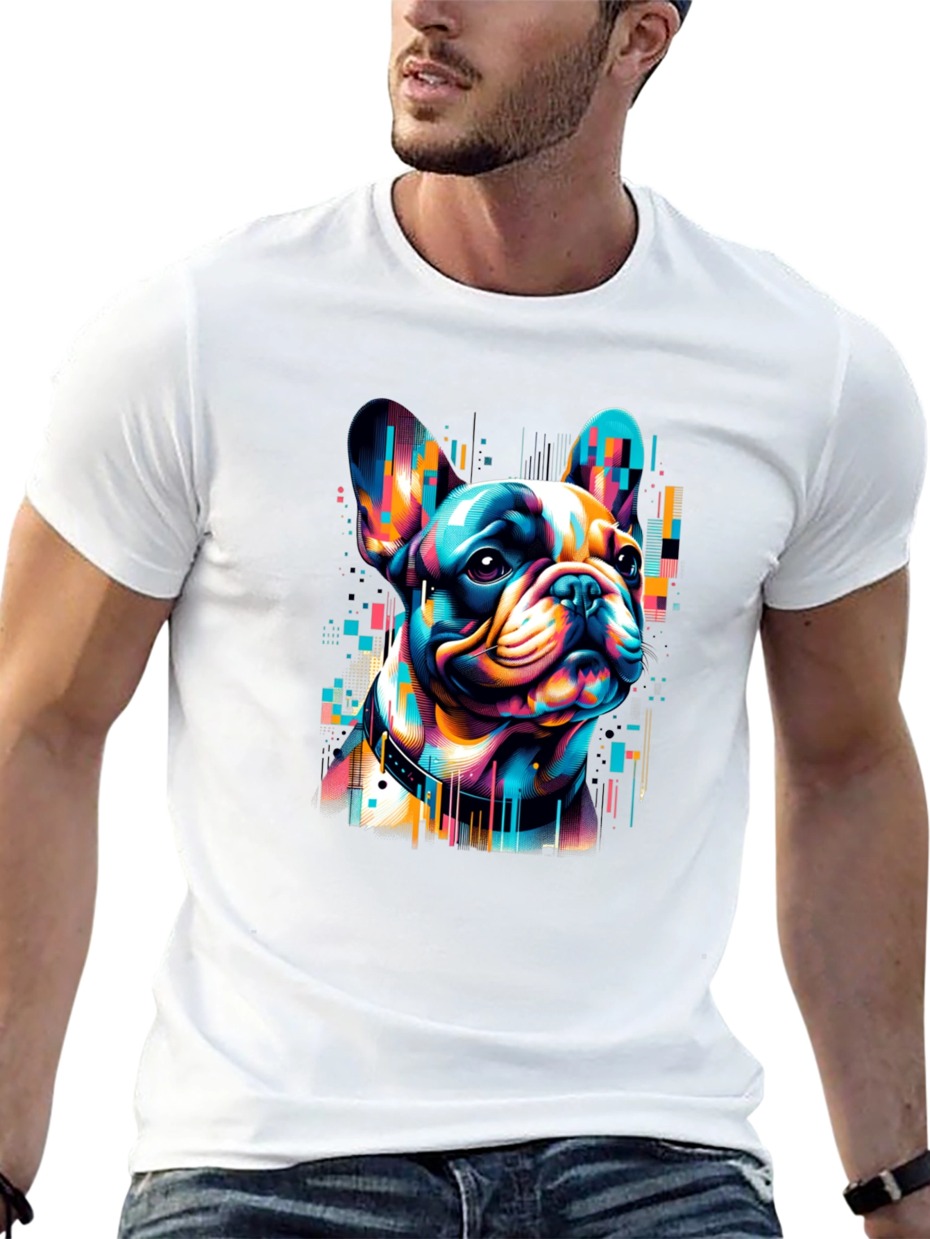Vibrant French Bulldog Graphic Black T-Shirt