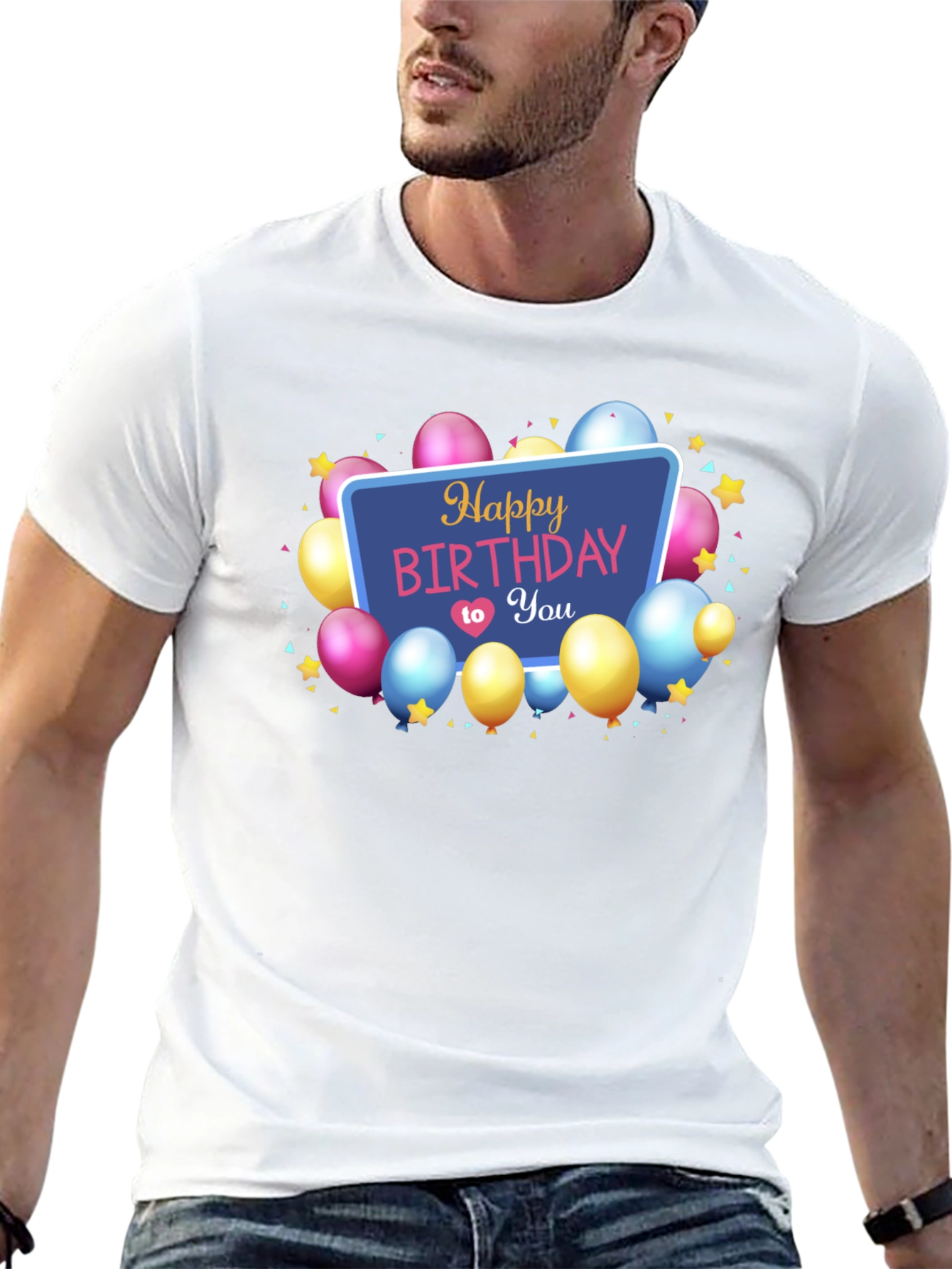 Happy Birthday T-Shirt Black Cotton Mens