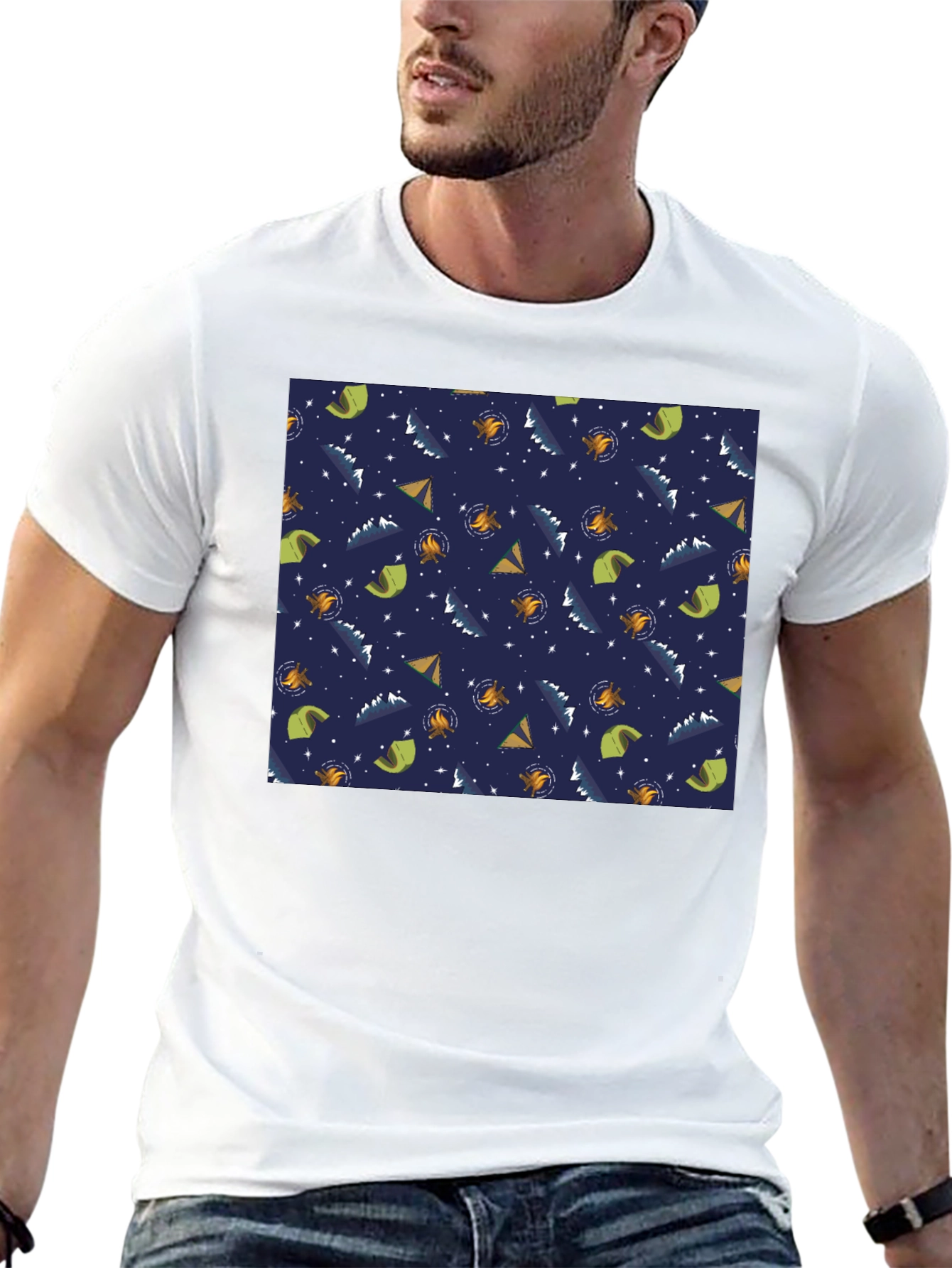 Camping Pattern Black T-Shirt