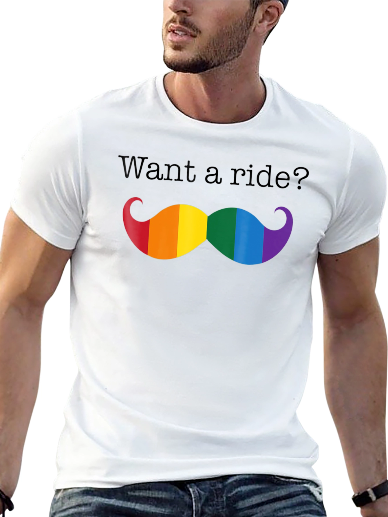 Want a Ride? LGBTQ Pride Mustache T-Shirt
