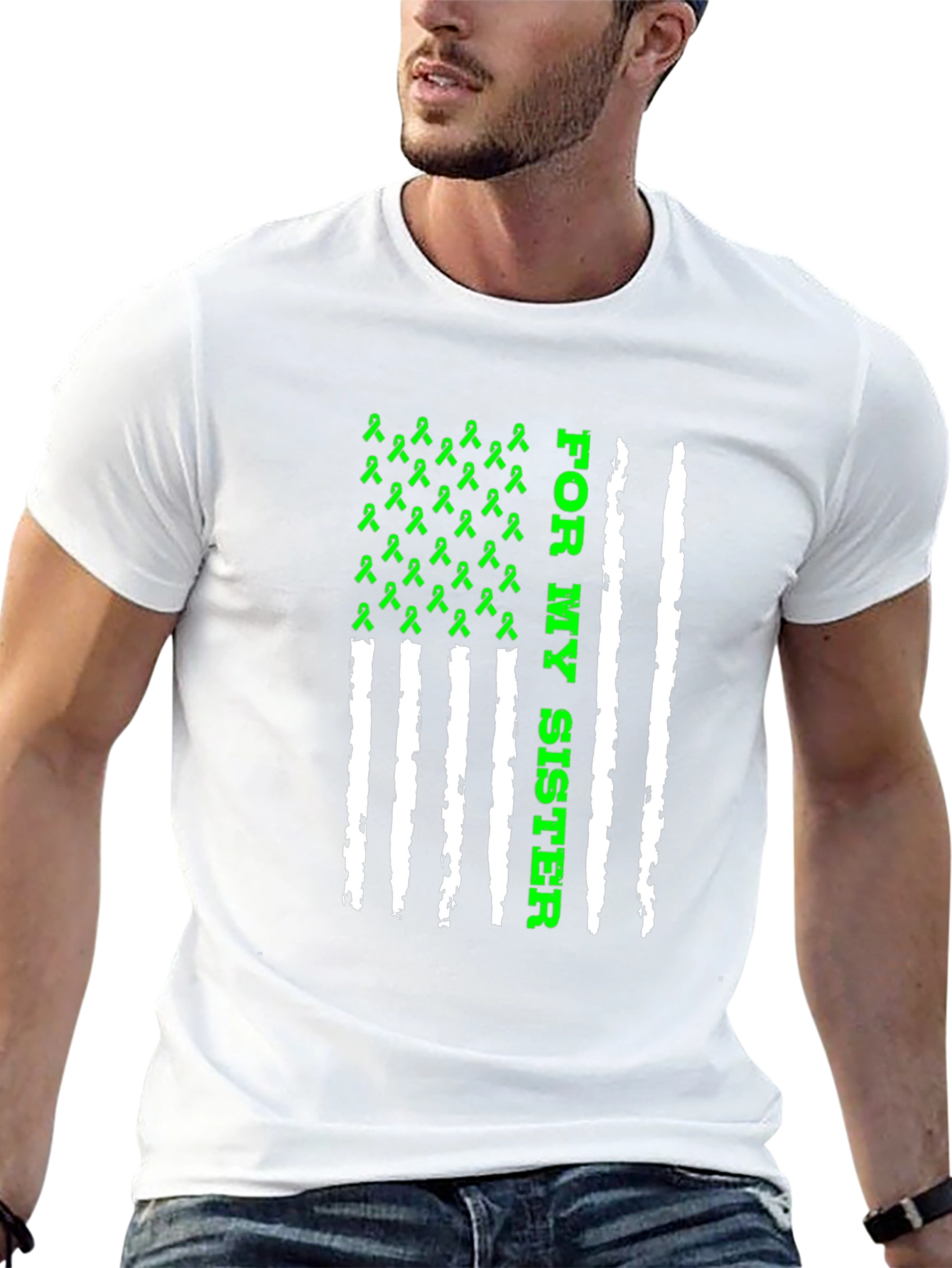 For My Sister Awareness Ribbon USA Flag T-Shirt