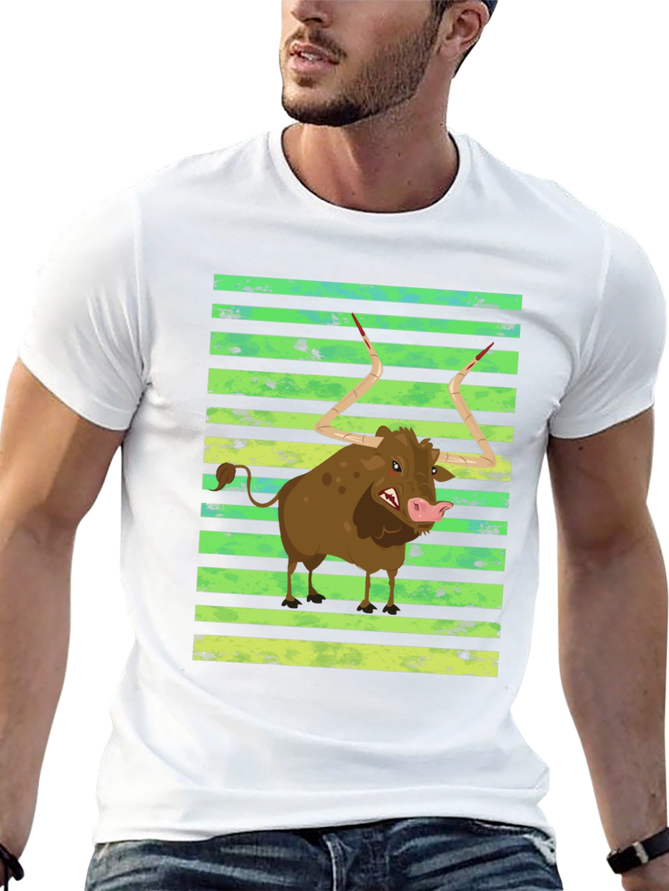 Boar Graphic Tee - Striped Background