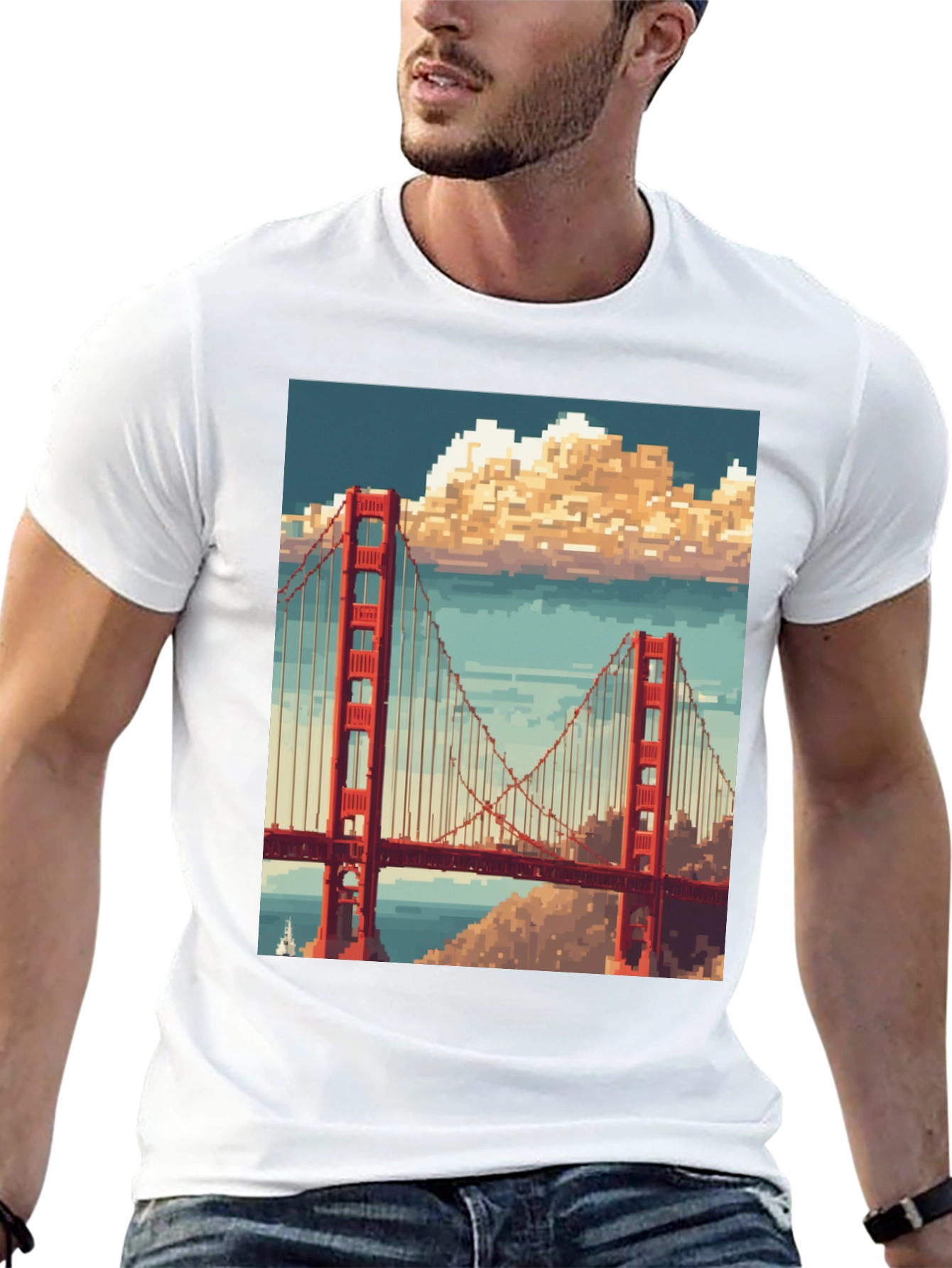 Golden Gate Pixel Art Black T-Shirt