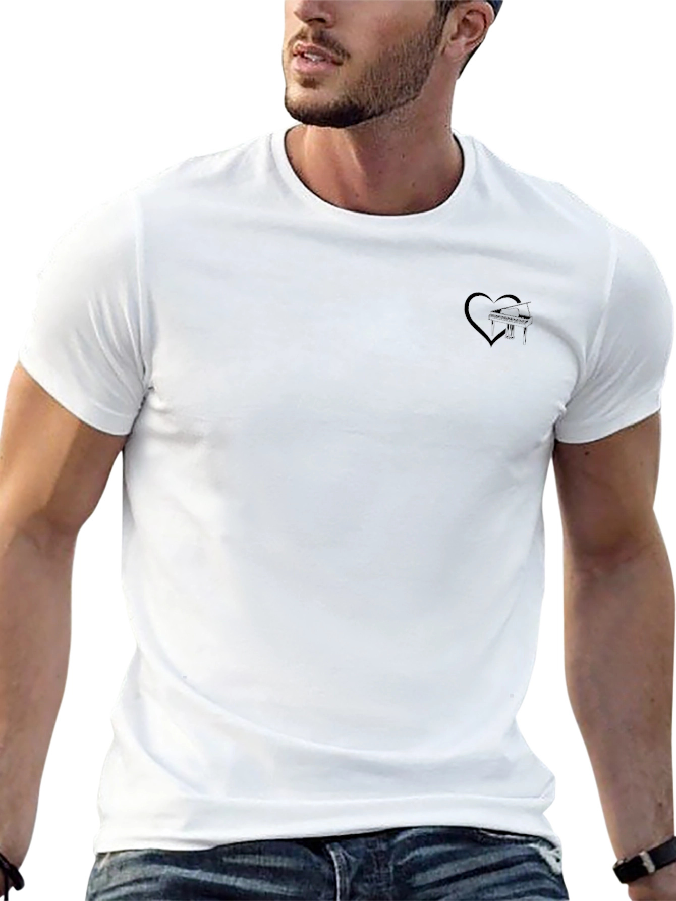 Mens Black Graphic T-Shirt with Heart & Airplane Design