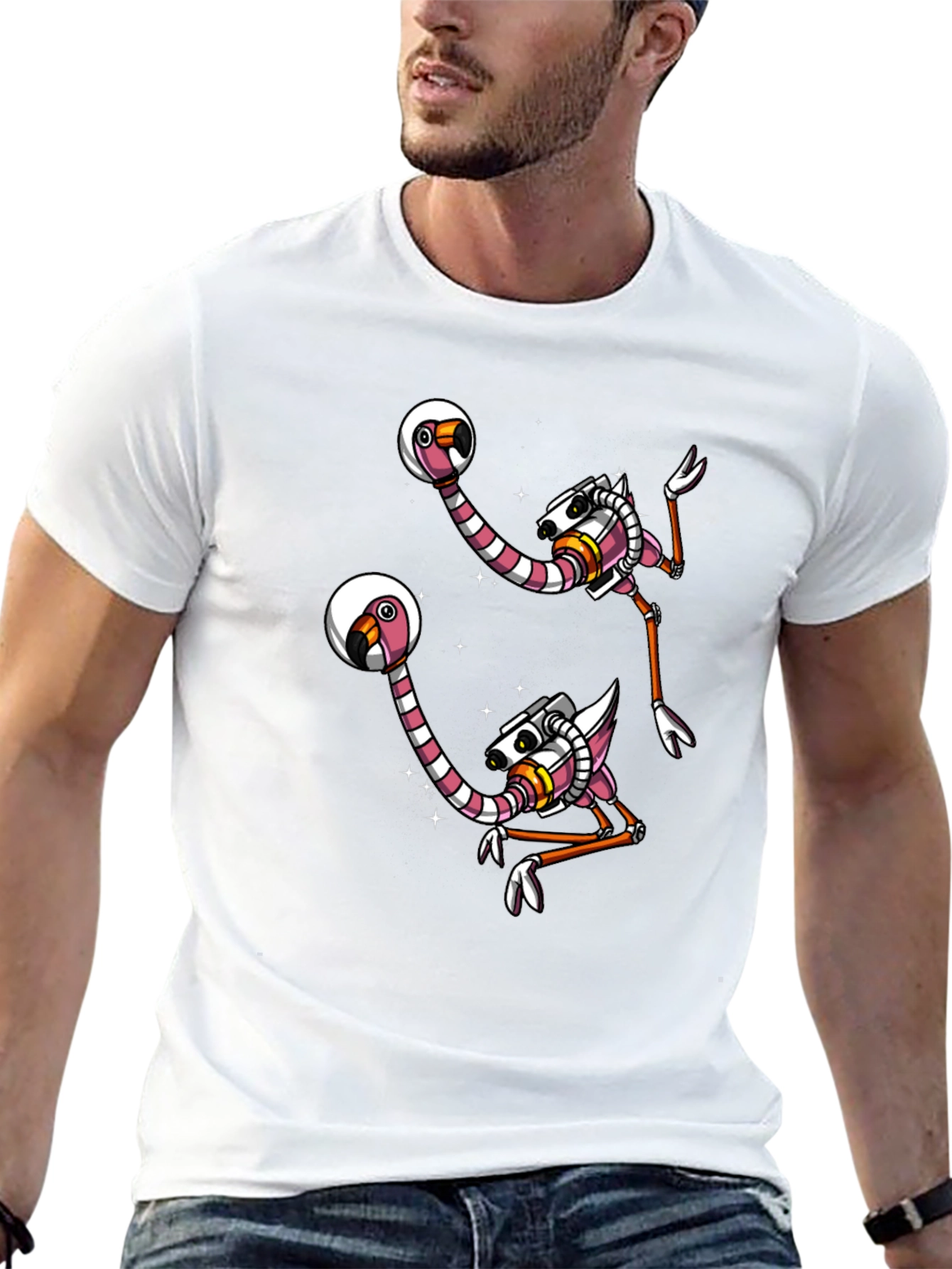 Retro Space Flamingo Graphic Tee