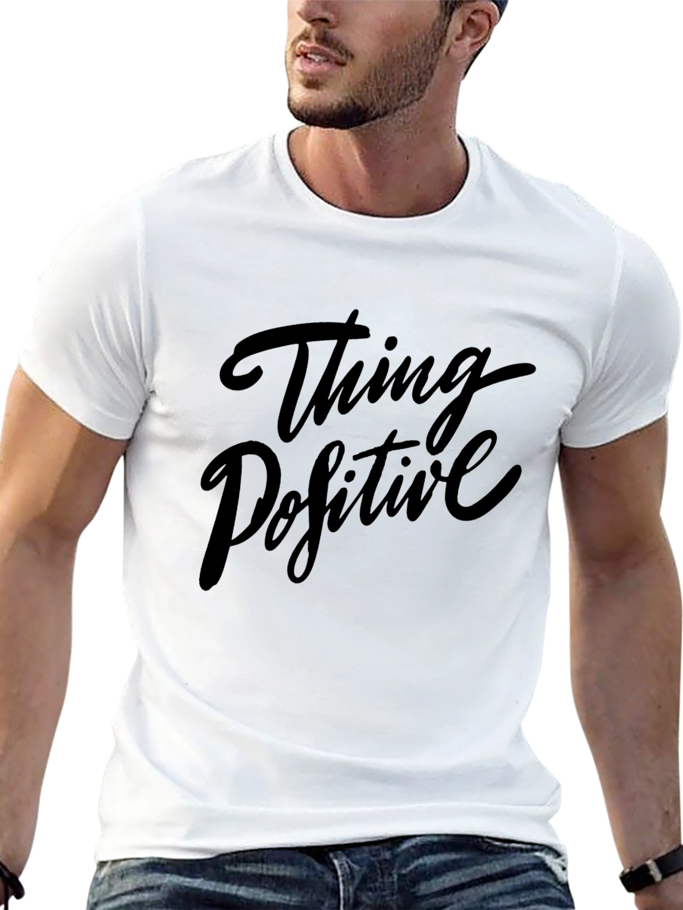 Think Positive Graphic Print Black T-Shirt