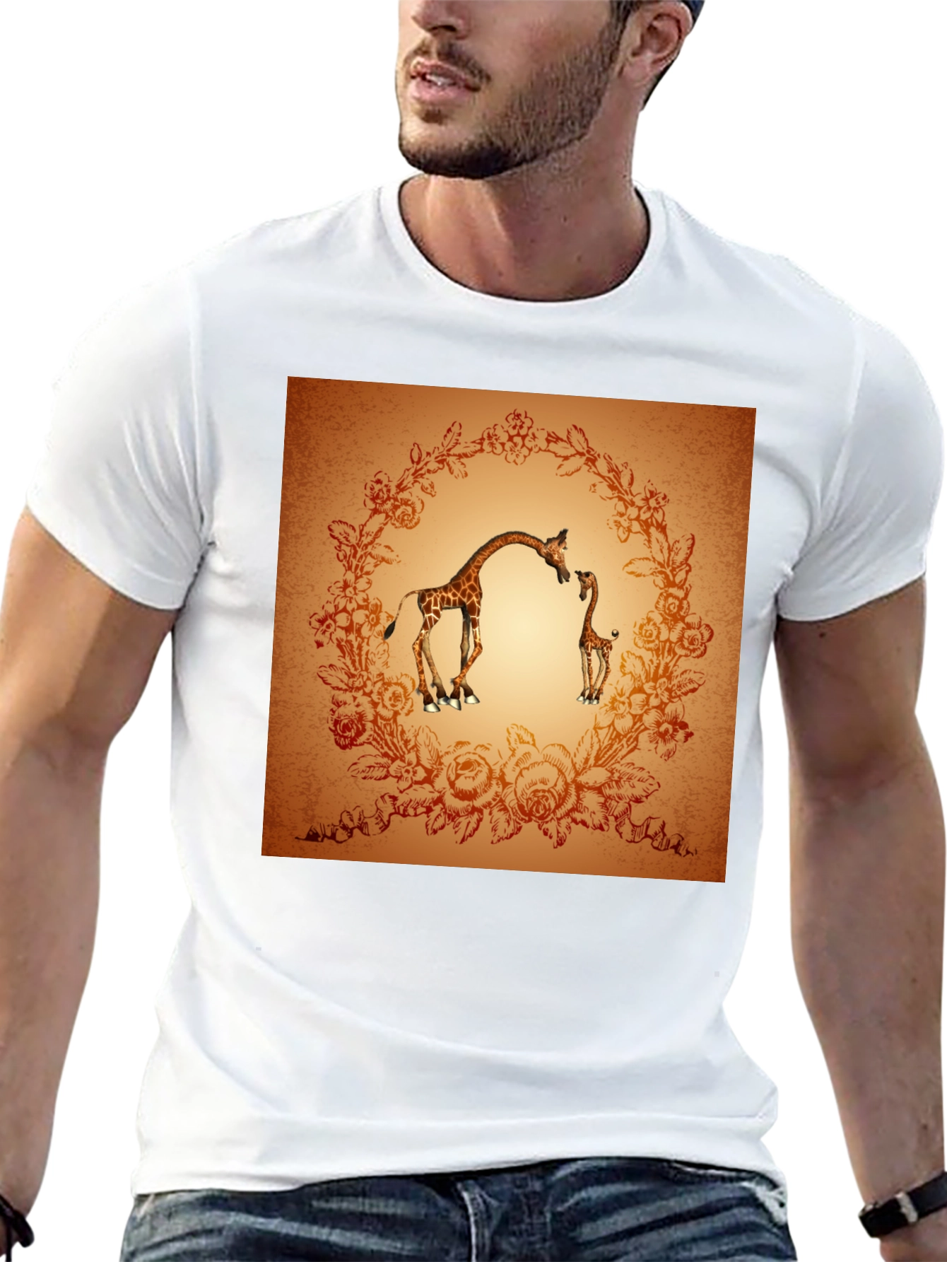 Giraffe Graphic Print Crew Neck T-Shirt