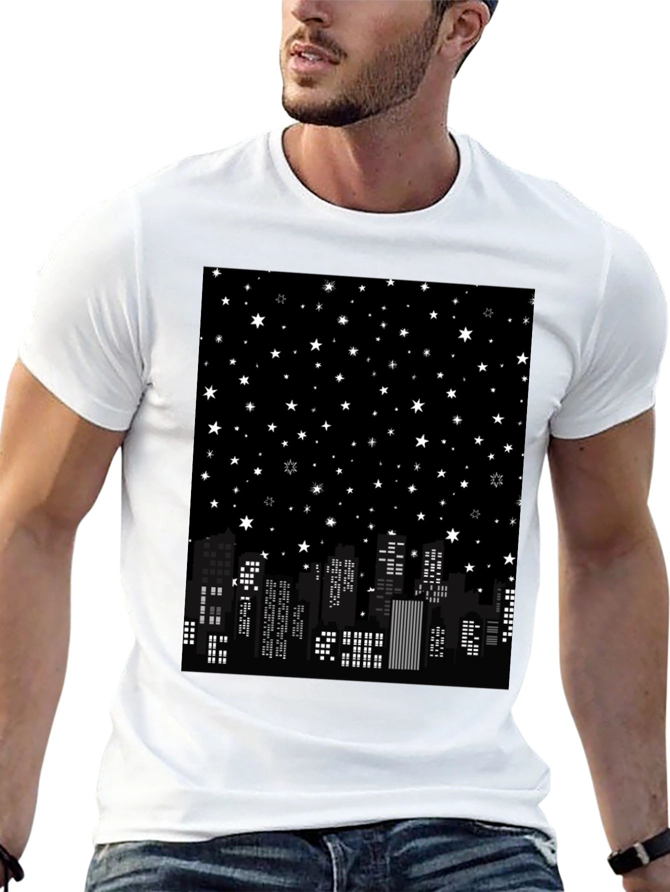 Starry Night Cityscape Graphic Tee