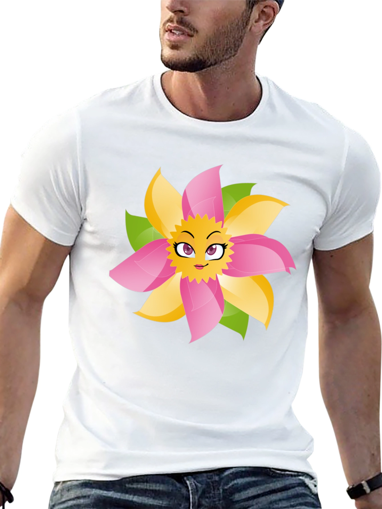 Fun Flower Face Graphic Tee - Black
