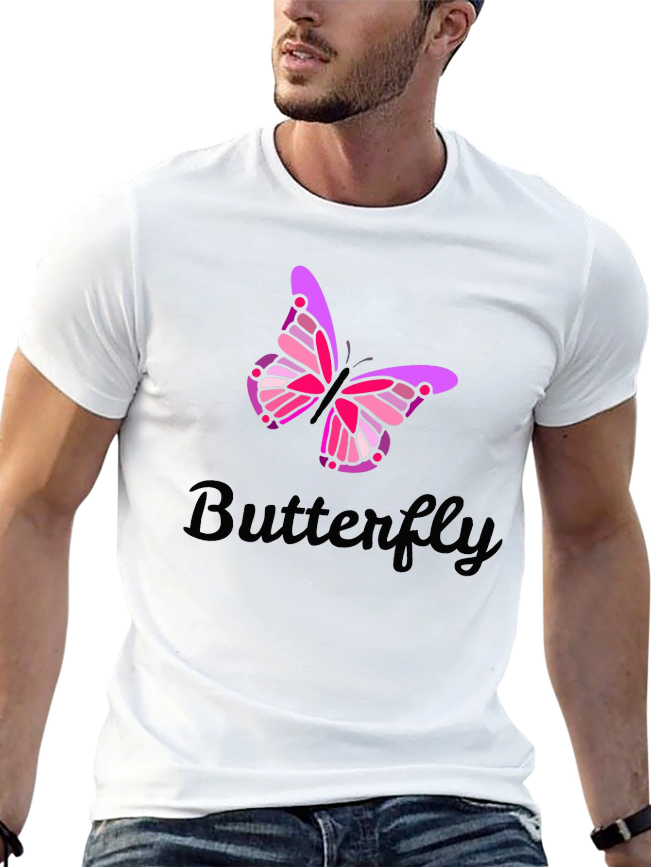 Butterfly Graphic Print Mens Black T-Shirt
