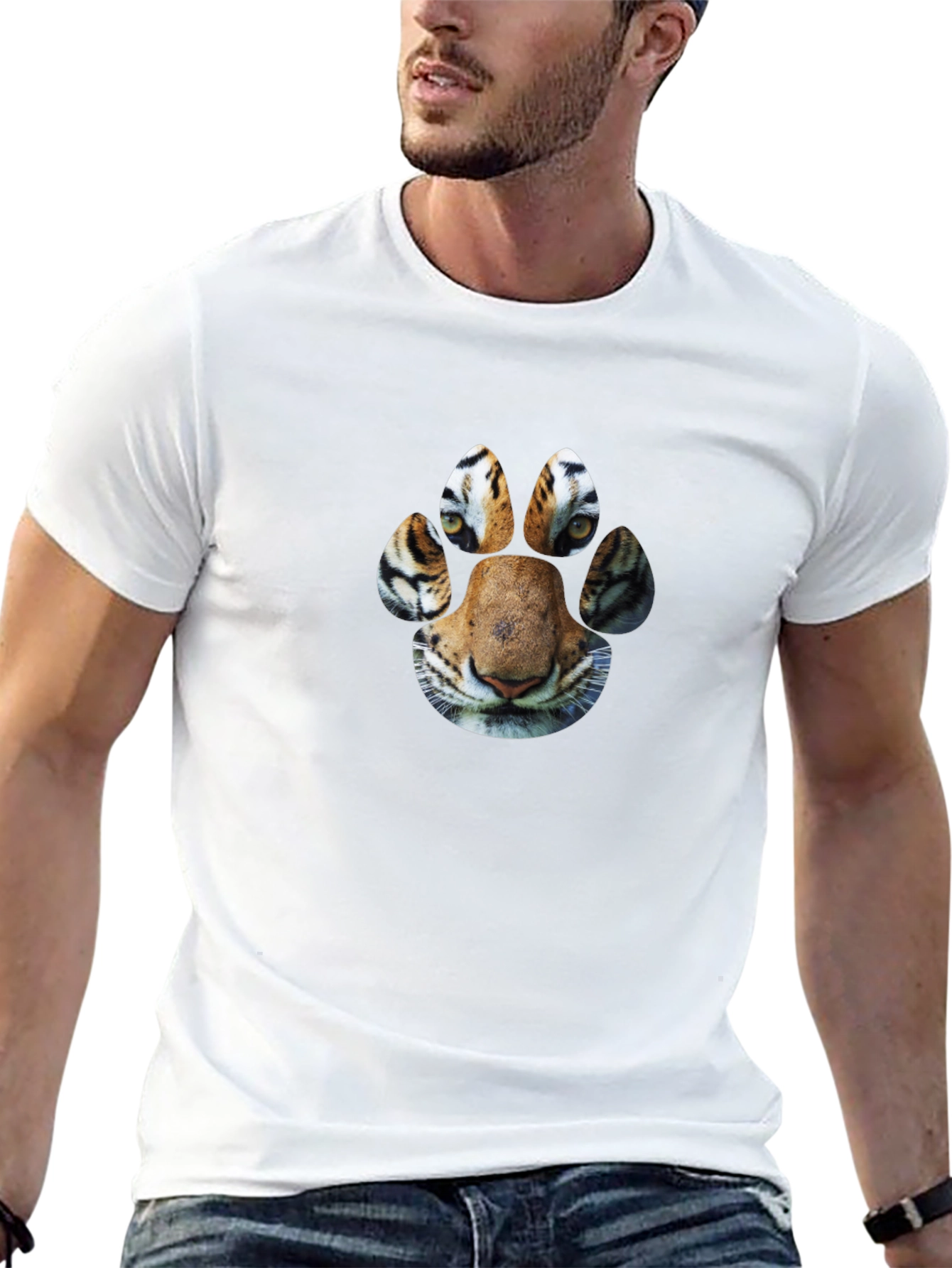 Tiger Paw Print Graphic Black T-Shirt