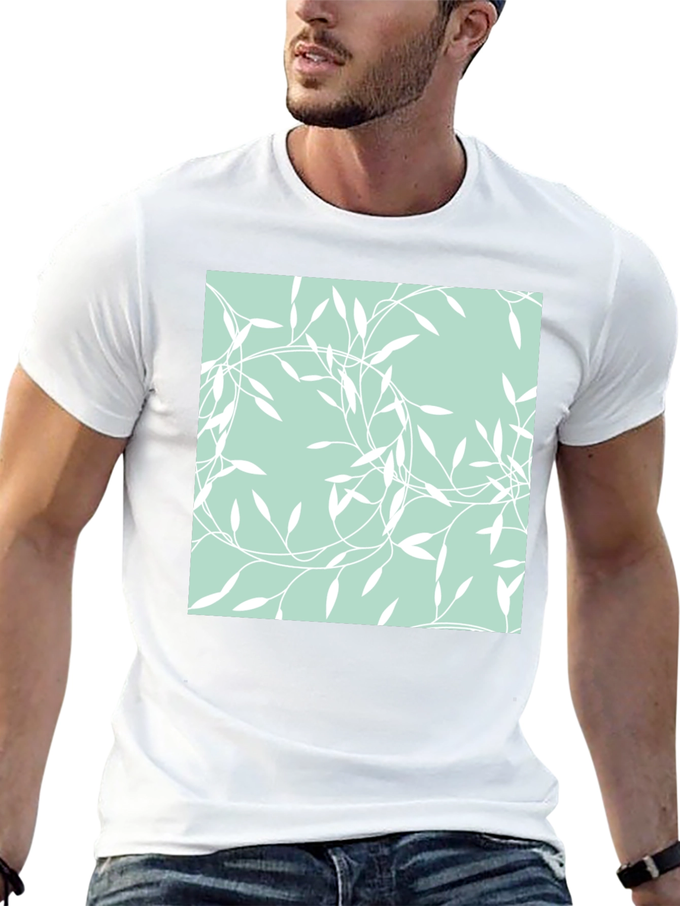 Stylish Black T-Shirt with Leafy Pattern