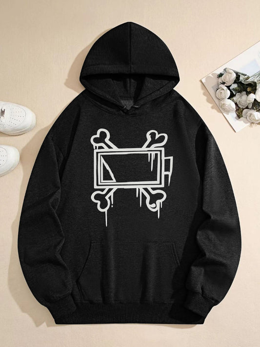 Unisex Graffiti Battery Skull Hoodie – Streetwear Energy Icon Pullover, Black Oversized Casual Sweatshirt for Urban Style