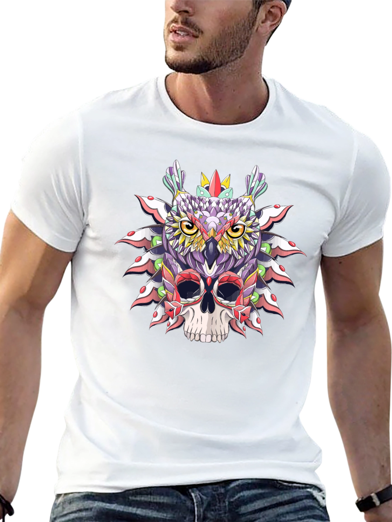 Owl and Skull Graphic T-Shirt - Unique Design