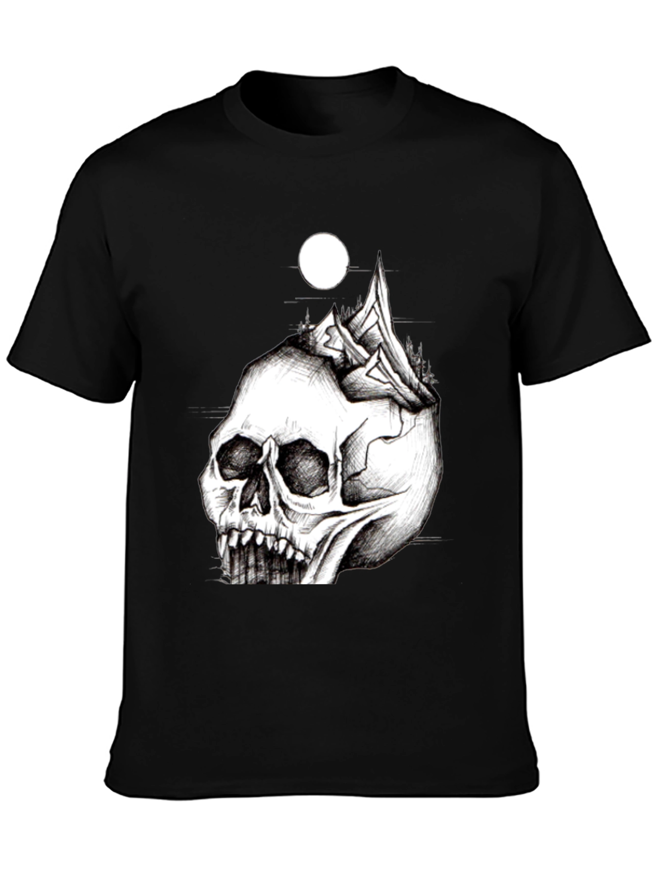 Skull Mountain Graphic Tee - Black Cotton Blend