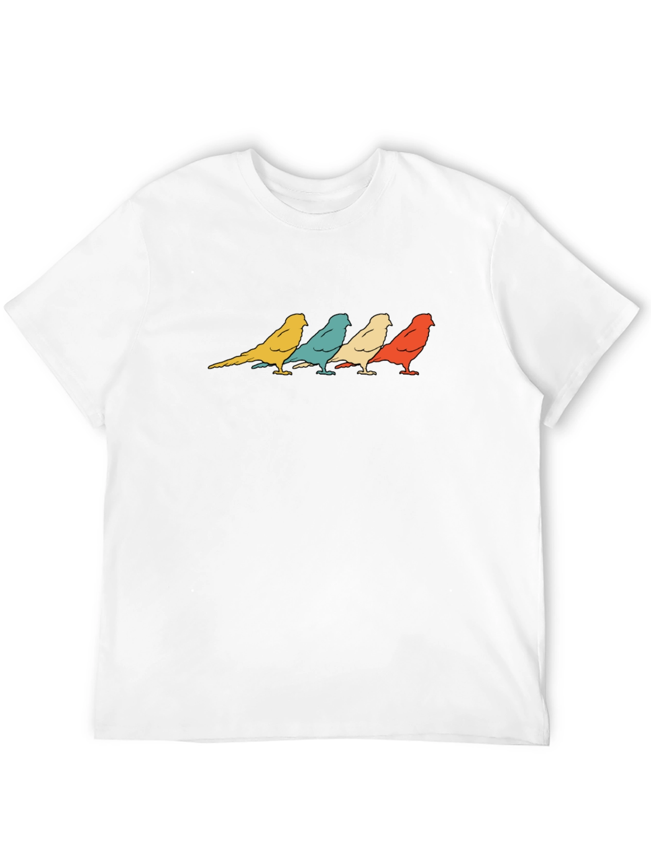 Retro Birds Graphic Print T-Shirt - Black
