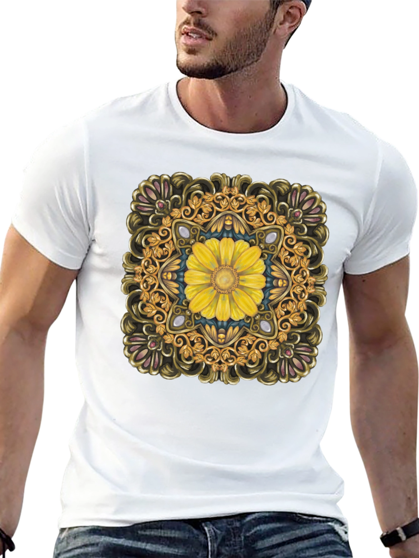 Floral Mandala T-Shirt - Elegant Black Tee